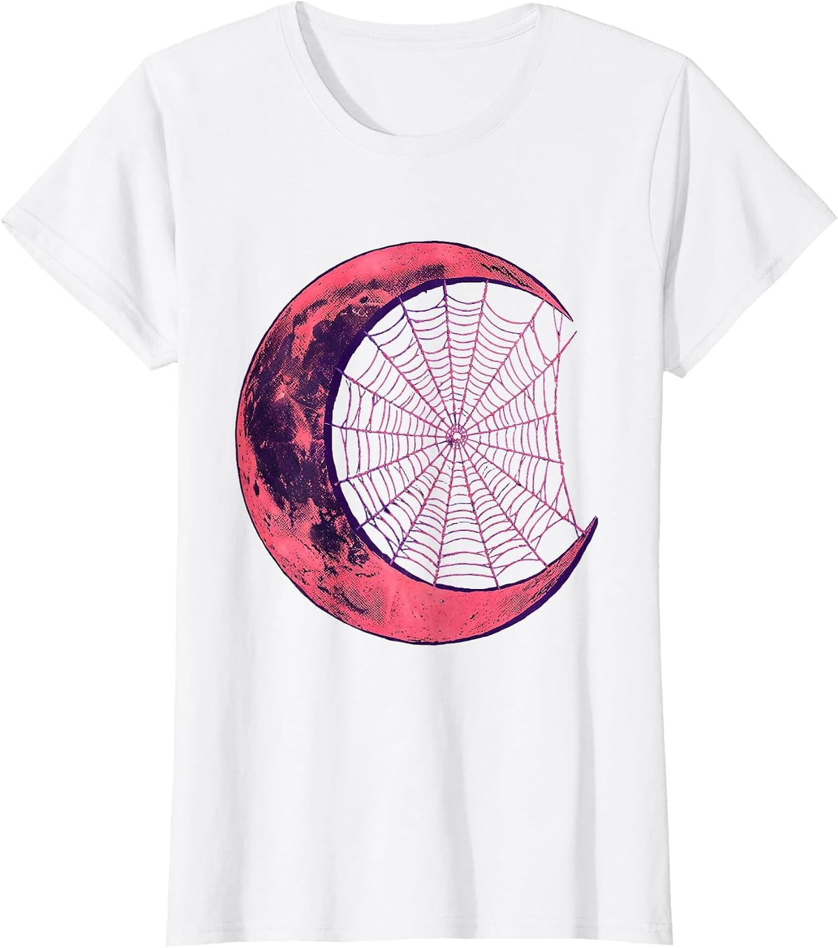 Spider Web Crescent Moon Punk Gothic Art Design T-Shirt - White