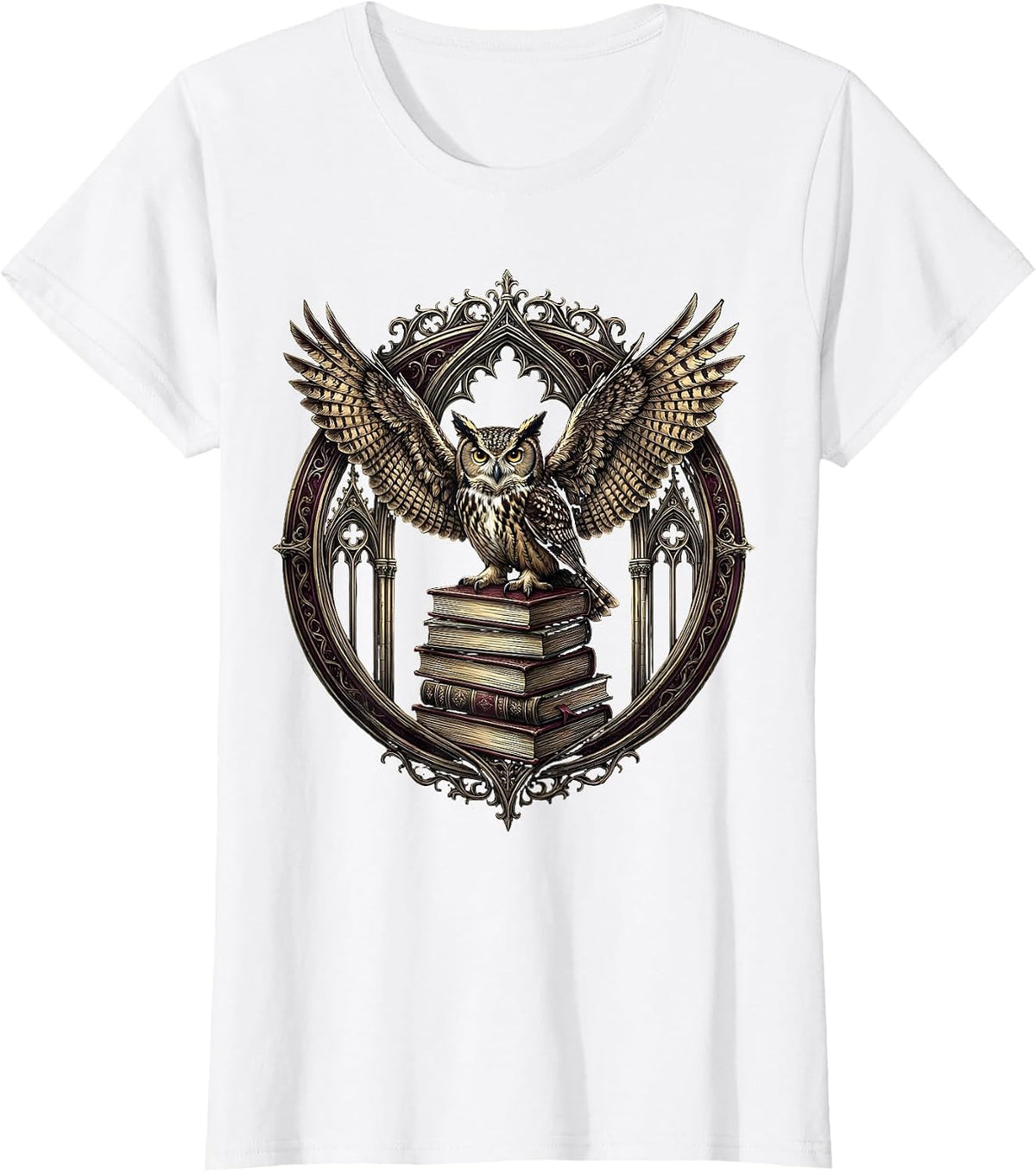 Halloween Teacher Owl on Books Illustration T-Shirt - White