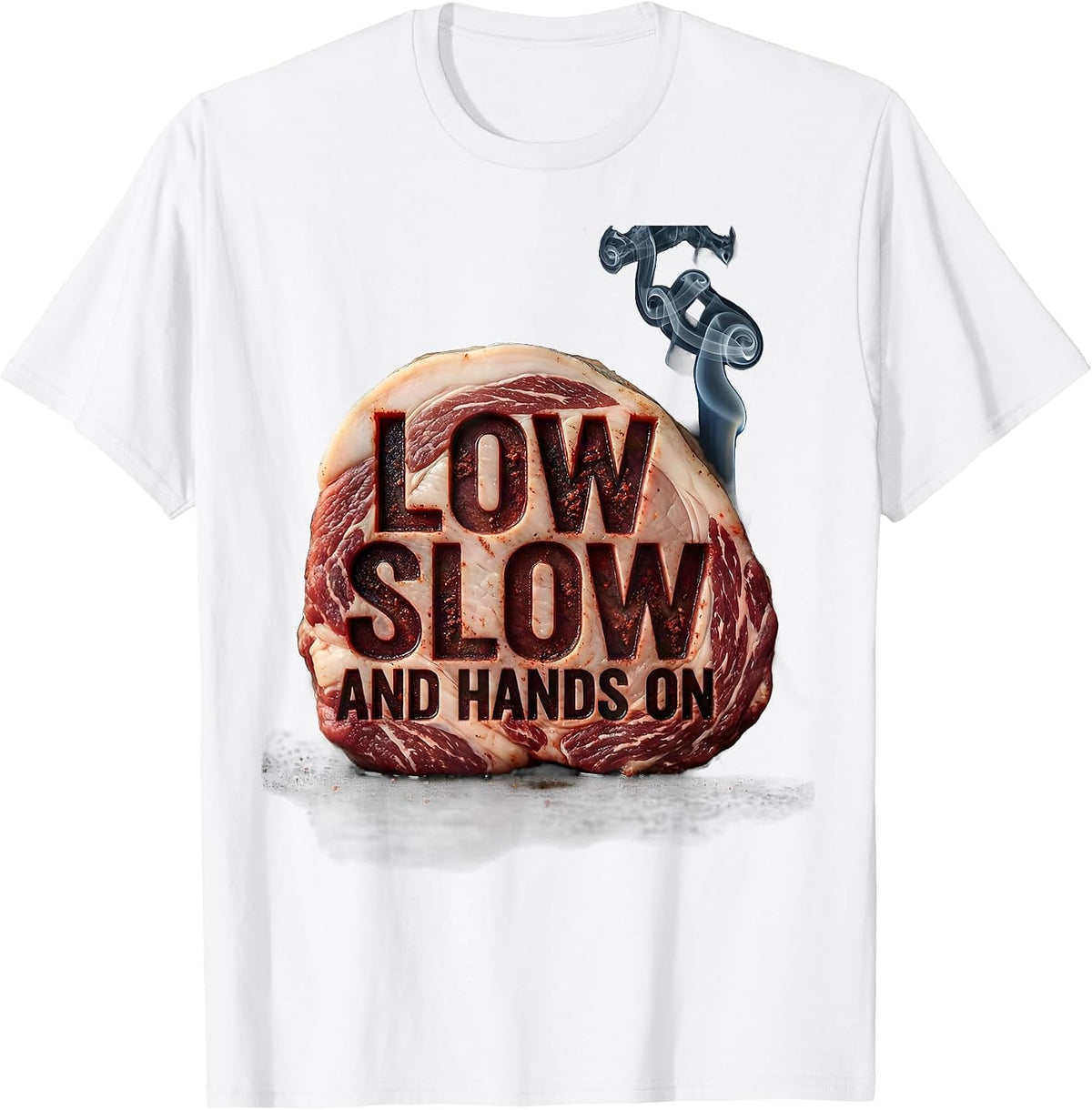 Men's Low, Slow, And Hands On Funny BBQ Grilling Pig Pulled Pork T-Shirt - White