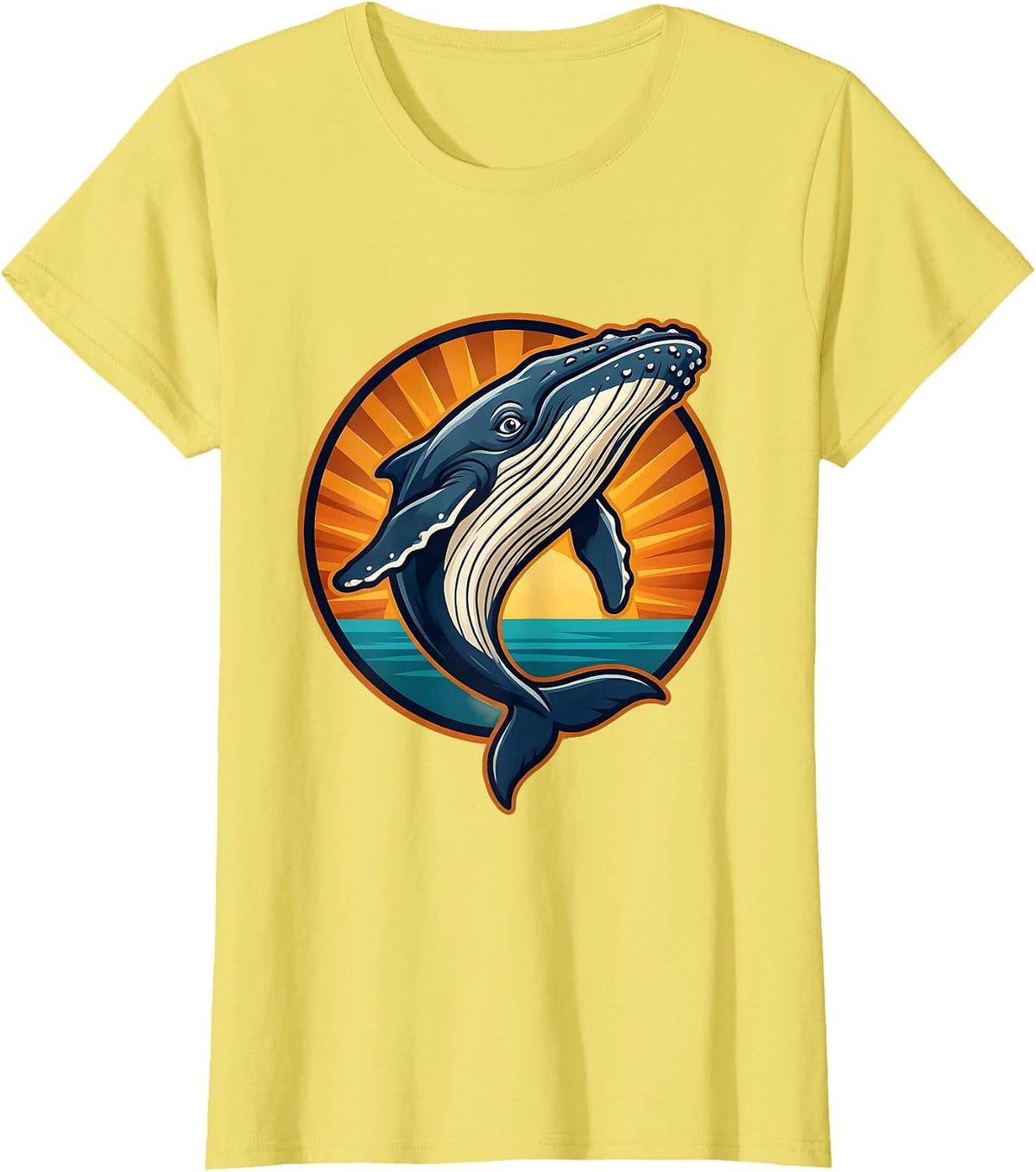 Humpback Whale Breaching Golden Hour Hawaiian T-Shirt - Lemon Yellow