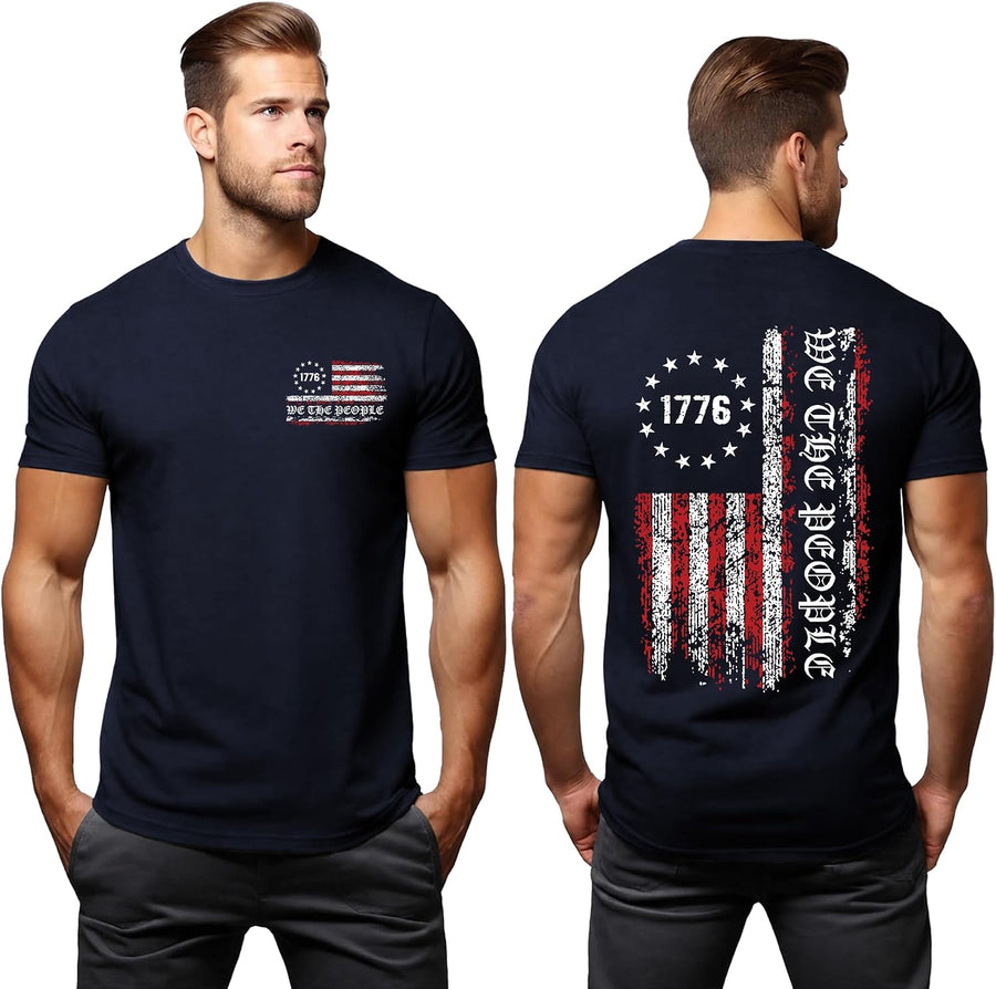 KESIHAN American Flag Patriotic Tee Men 4th of July Shirt We The People Top - Navy-1