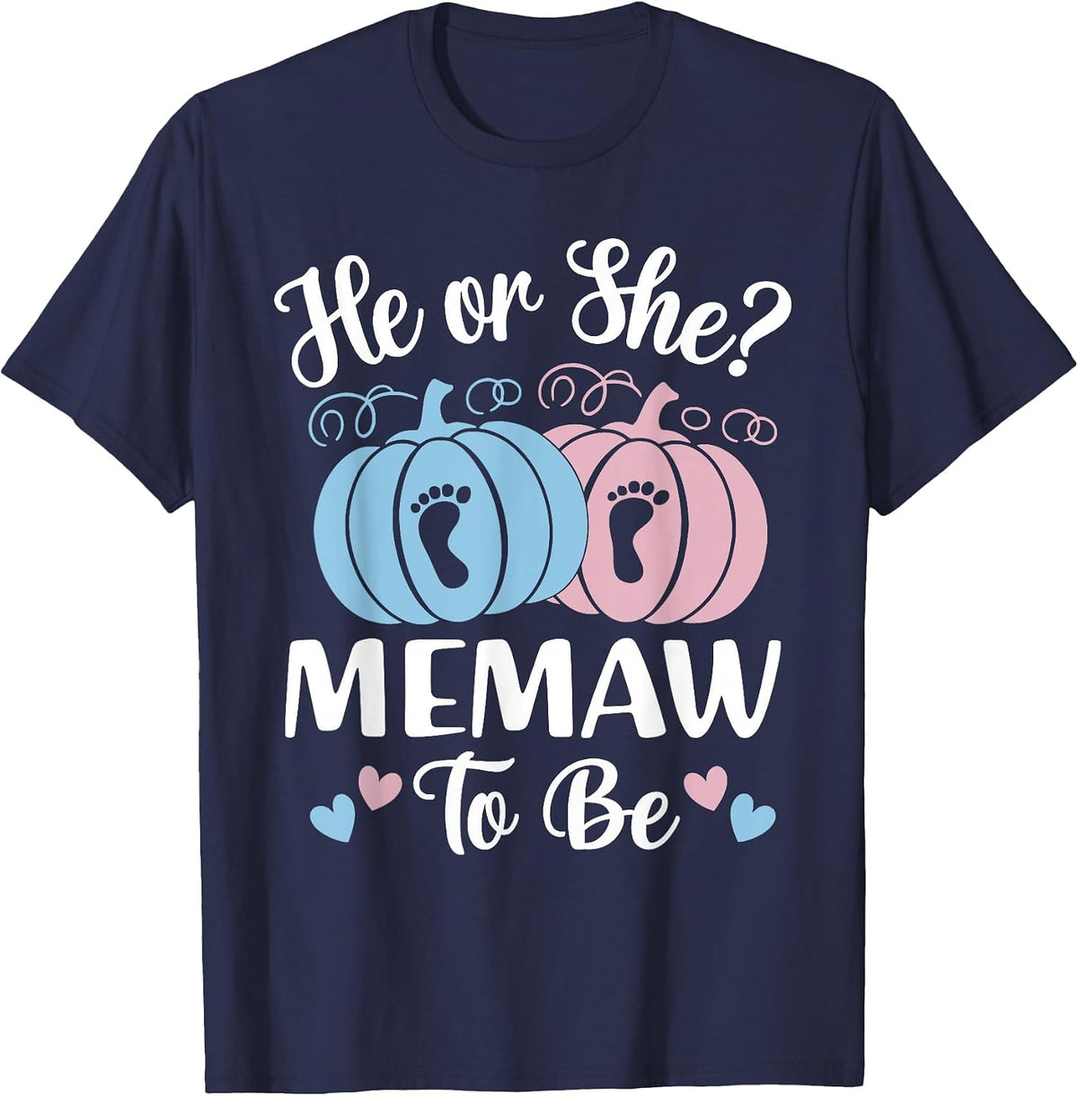Halloween He or She Memaw to Be Pumpkin T-Shirt - Navy Blue