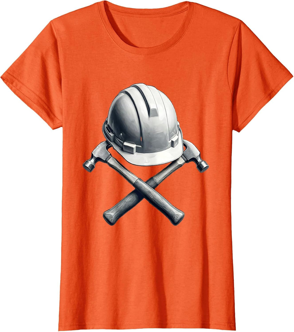 Hard Hat Crossed Hammers Blue Collar Worker Graphic T-Shirt - Orange