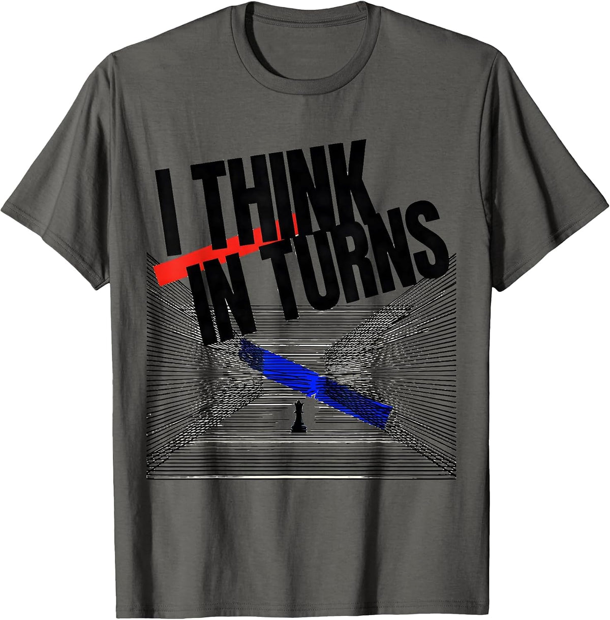 Men's I Think In Turns New Wave Chess Player Humor T-Shirt - Asphalt Grey
