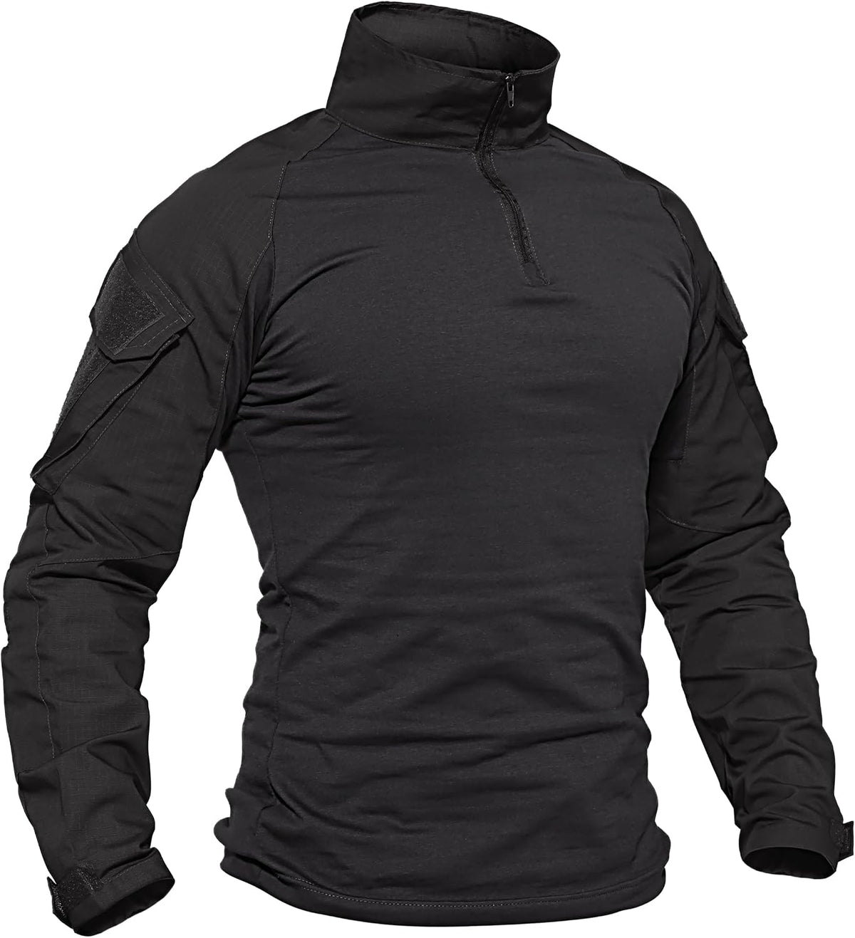 TACVASEN Men's Tactical Long Sleeve Combat Shirt 1/4 Zip Airsoft Hiking - Black