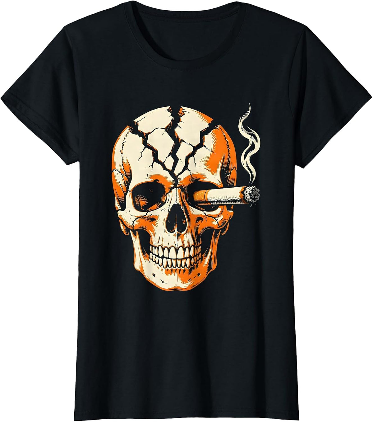 Grunge Skull and Cigarette Dark Art Design T-Shirt - Black