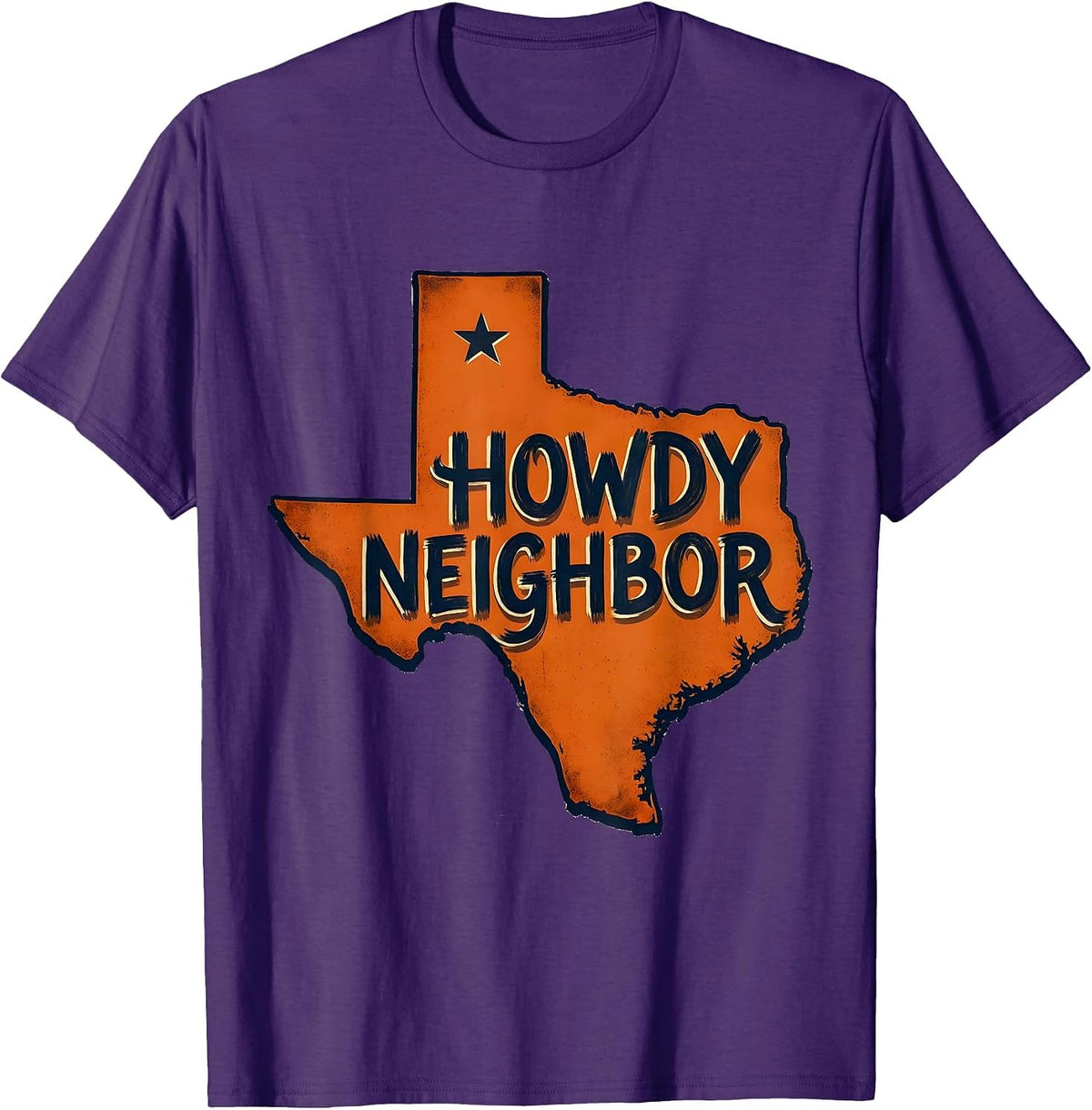 Men's Howdy Neighbor Vintage Texas State Pride Sign Painter Style T-Shirt - Purple