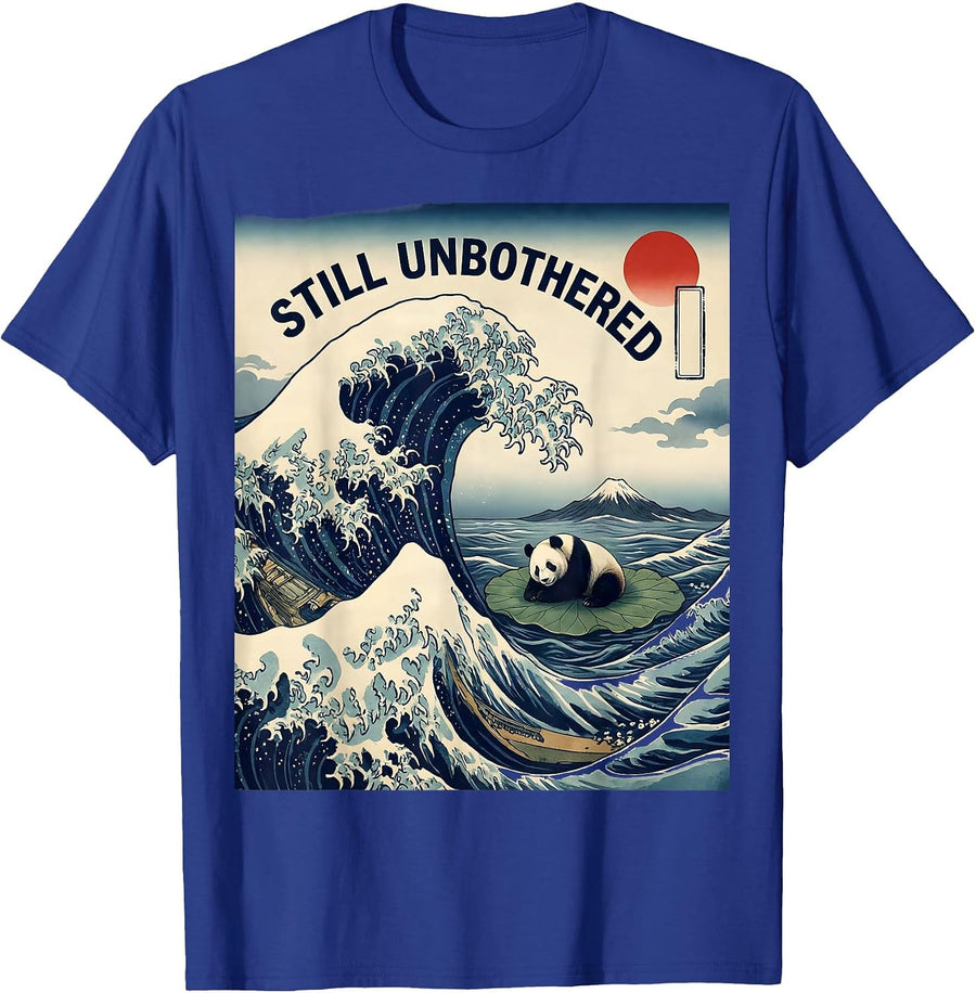 Still Unbothered Ukiyo-e Panda Animal Art Parody T-Shirt - Royal Blue