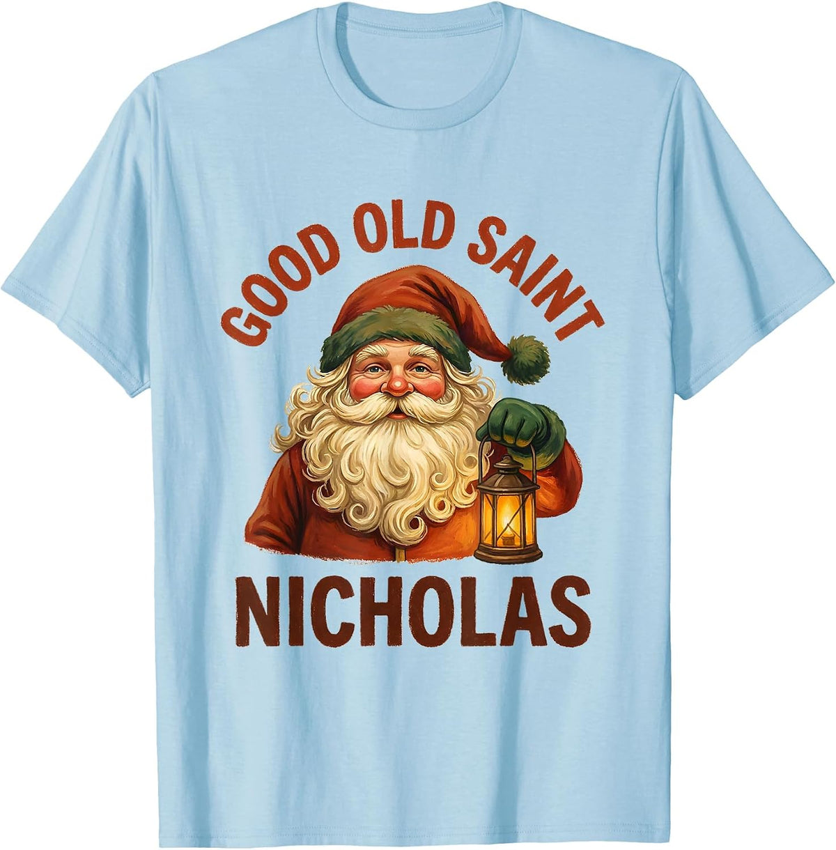 Men's Good Old Saint Nicholas Vintage Santa Claus Face Christmas T-Shirt - Baby Blue