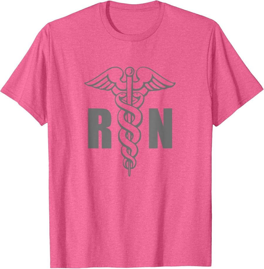 RN Nurse Medical Symbol Caduceus Nursing Grey Design T-Shirt - Pink Heather