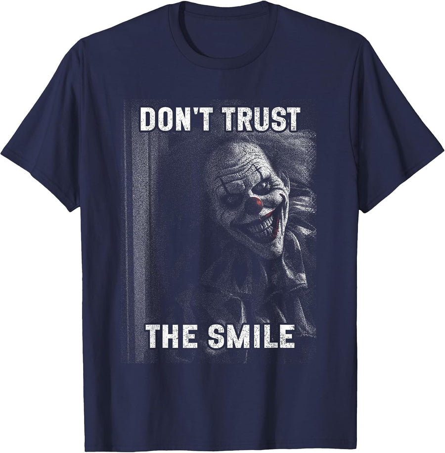 Creepy Clown Horror Halloween Spooky Circus Evil Smile T-Shirt - Navy Blue