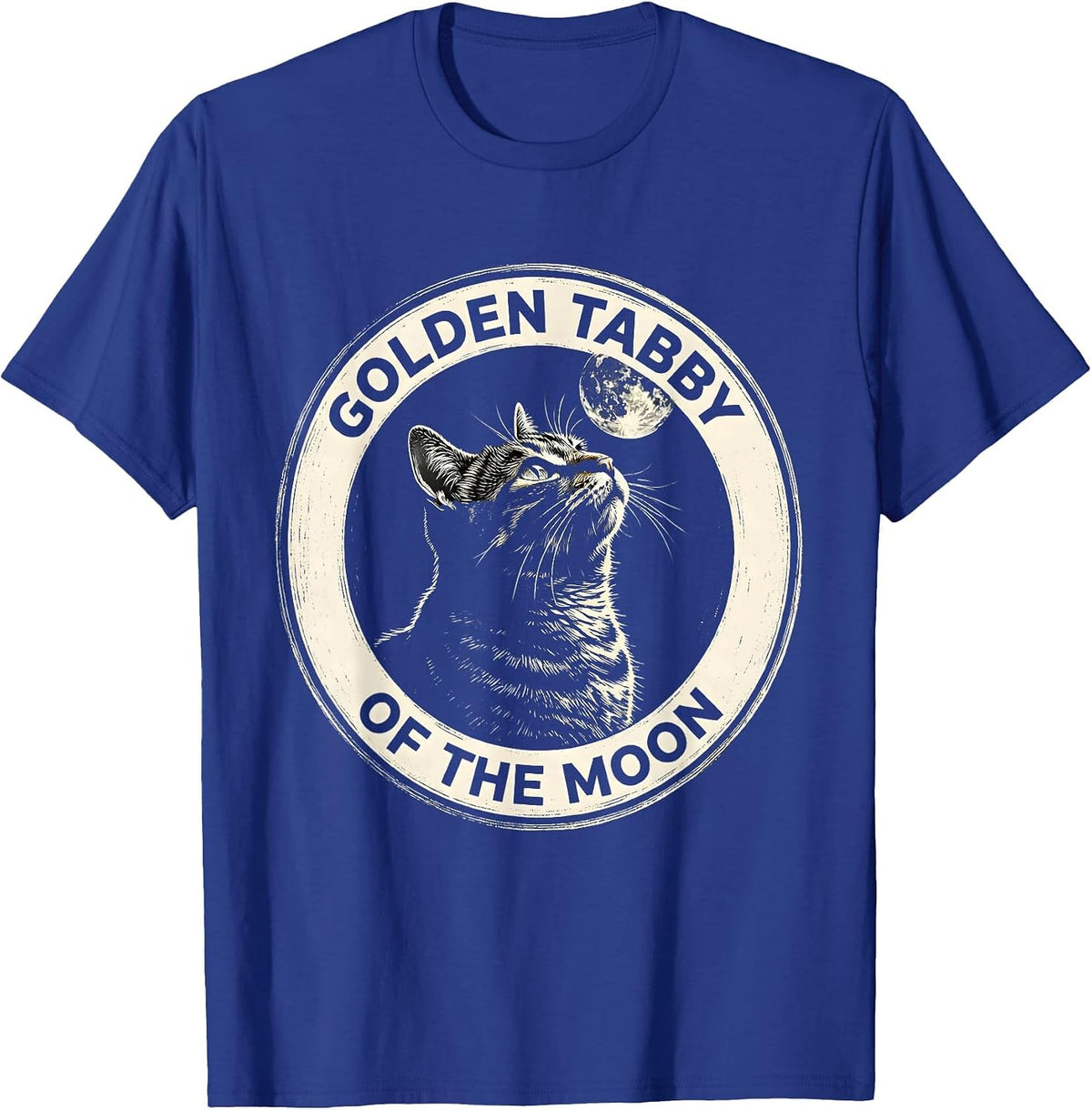 Golden Tabby Of The Moon Scratchboard Retro Cat Art T-Shirt - Royal Blue