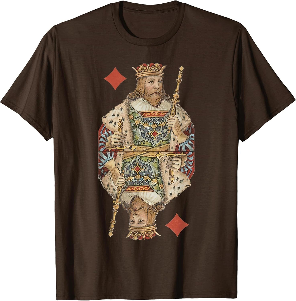 King of Diamonds Antique Art Nouveau Playing Card Art T-Shirt, Men, Brown, Small - As Pictured