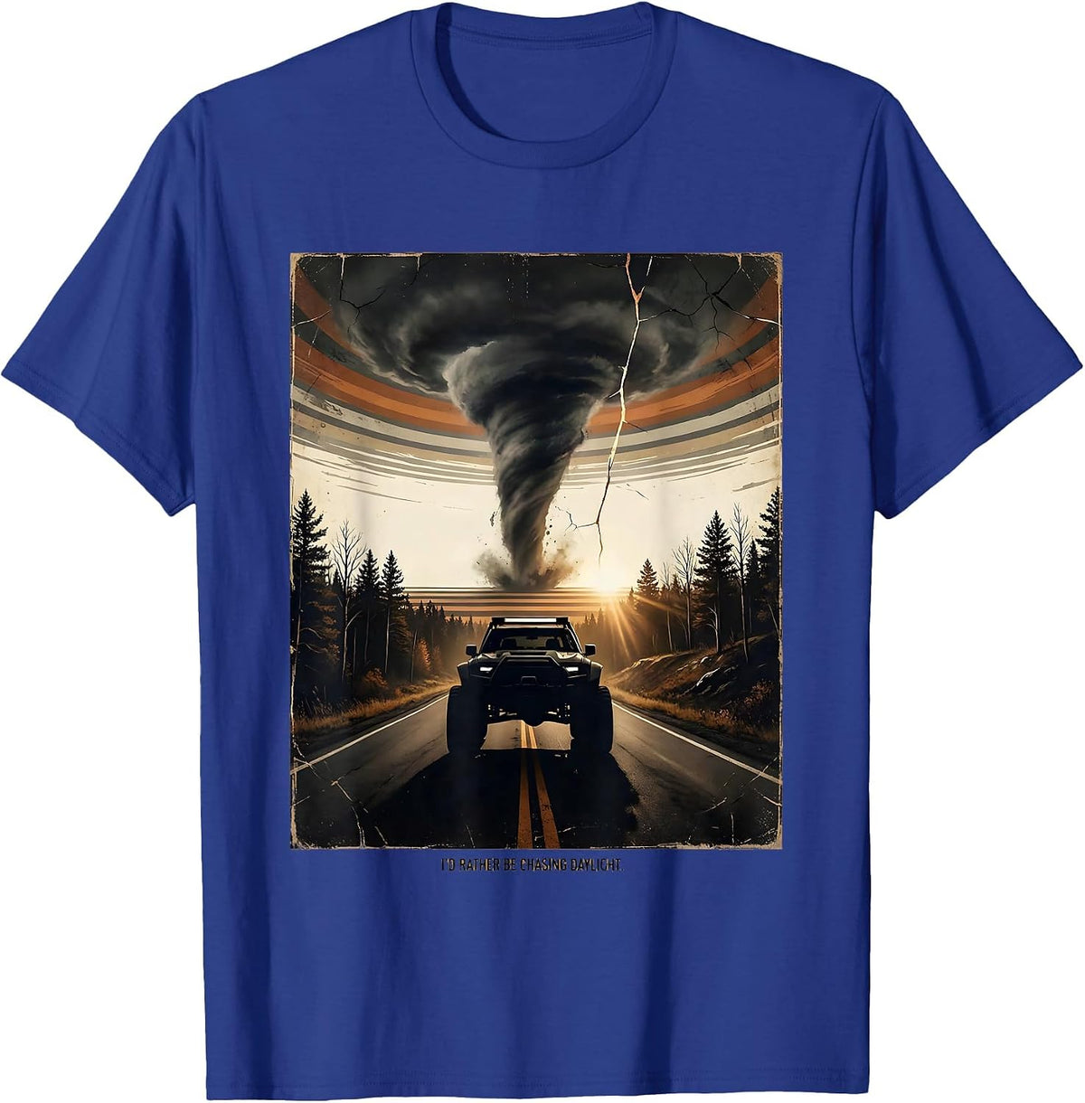 I'd Rather Be Chasing Daylight Distressed Storm Chaser T-Shirt - Royal Blue