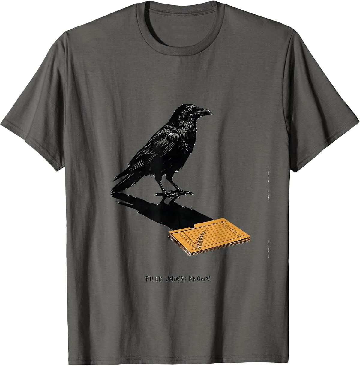 Men's Filed Under: Known Conceptual Crow Fan Bird Lover Humor T-Shirt - Asphalt Grey