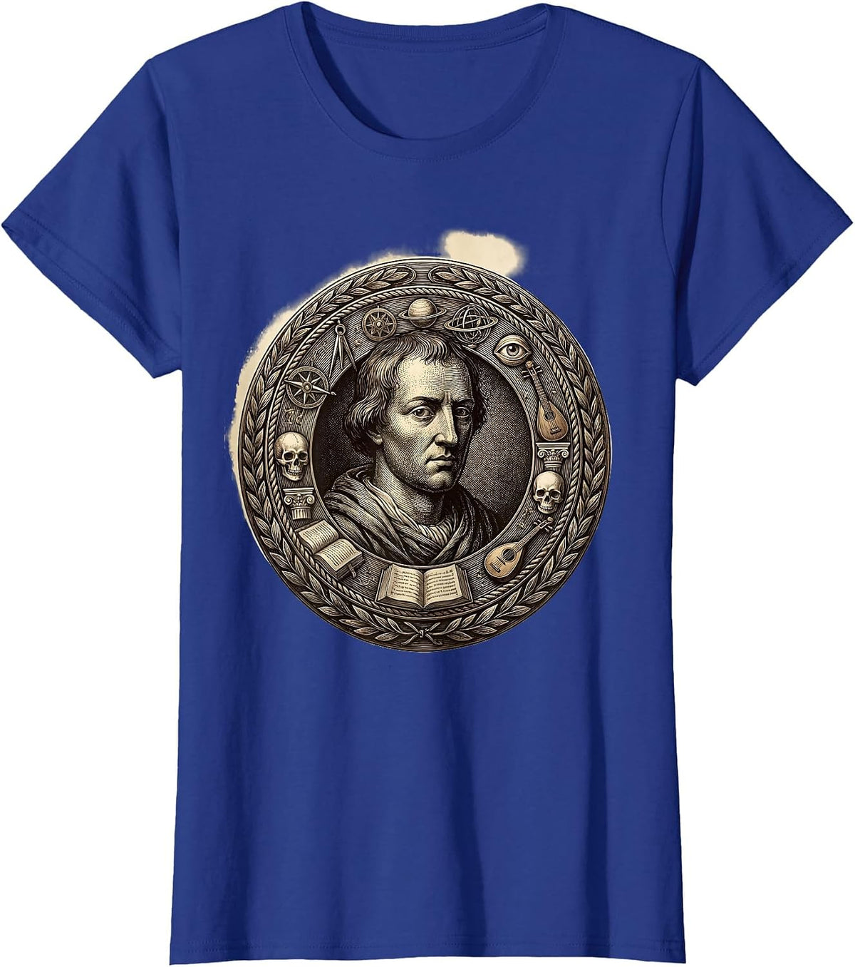 Women's Renaissance Polymath Floating Symbols of Knowledge T-Shirt - Royal Blue