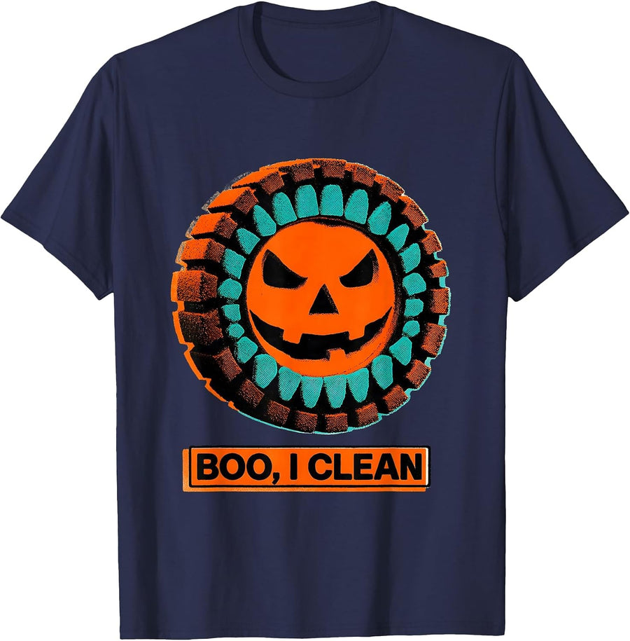 Boo I Clean Risograph Dental Hygienist Halloween Humor T-Shirt - Navy Blue