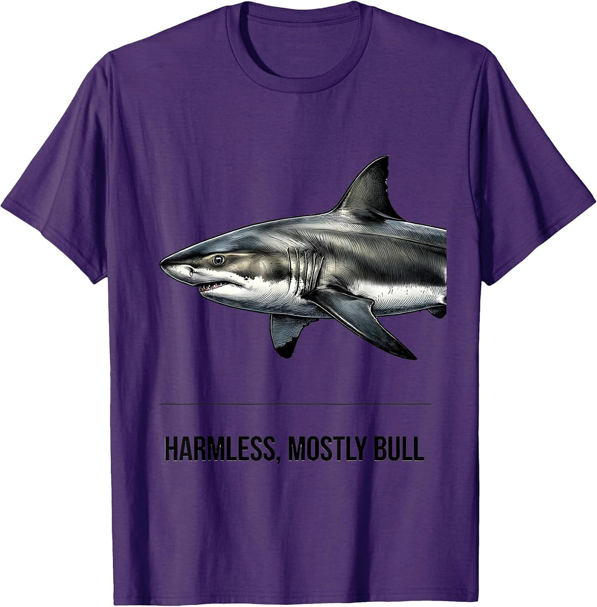 Harmless Mostly Bull Funny Shark Lover Marine Biology Humor T-Shirt - Purple