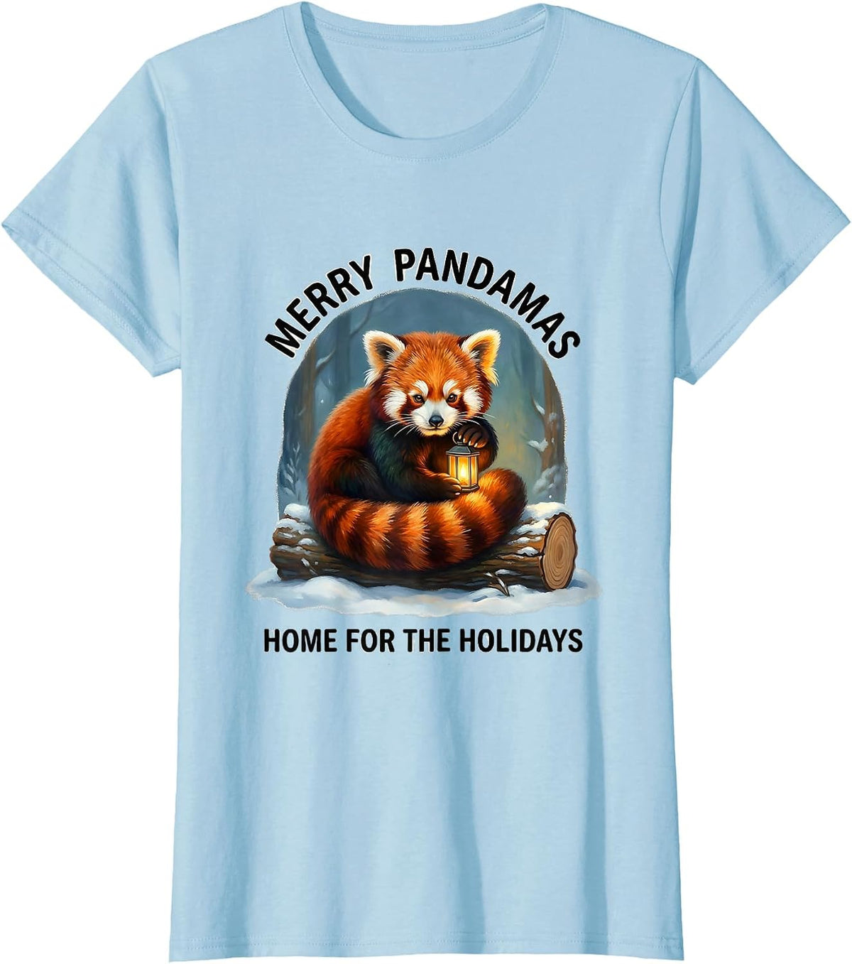 Merry Pandamas, Home For The Holidays Cute Red Panda Lover T-Shirt - Baby Blue