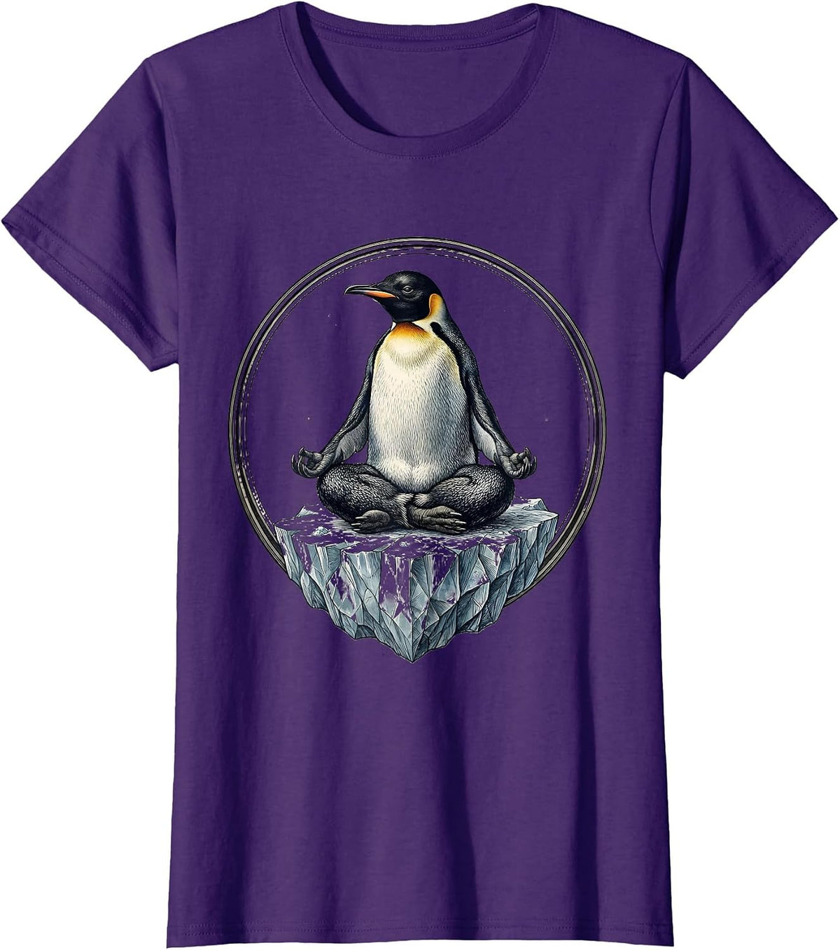 Women's Zen Penguin Meditating on Iceberg Graphic T-Shirt - Purple