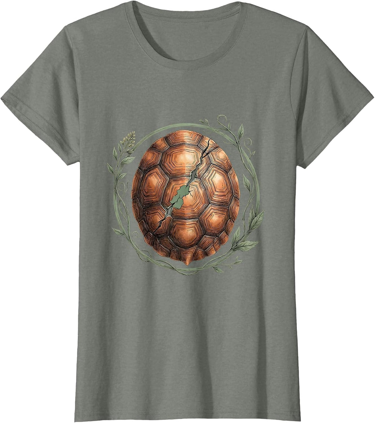 Cracked Tortoise Shell Patched Repair Graphic T-Shirt - Olive Heather