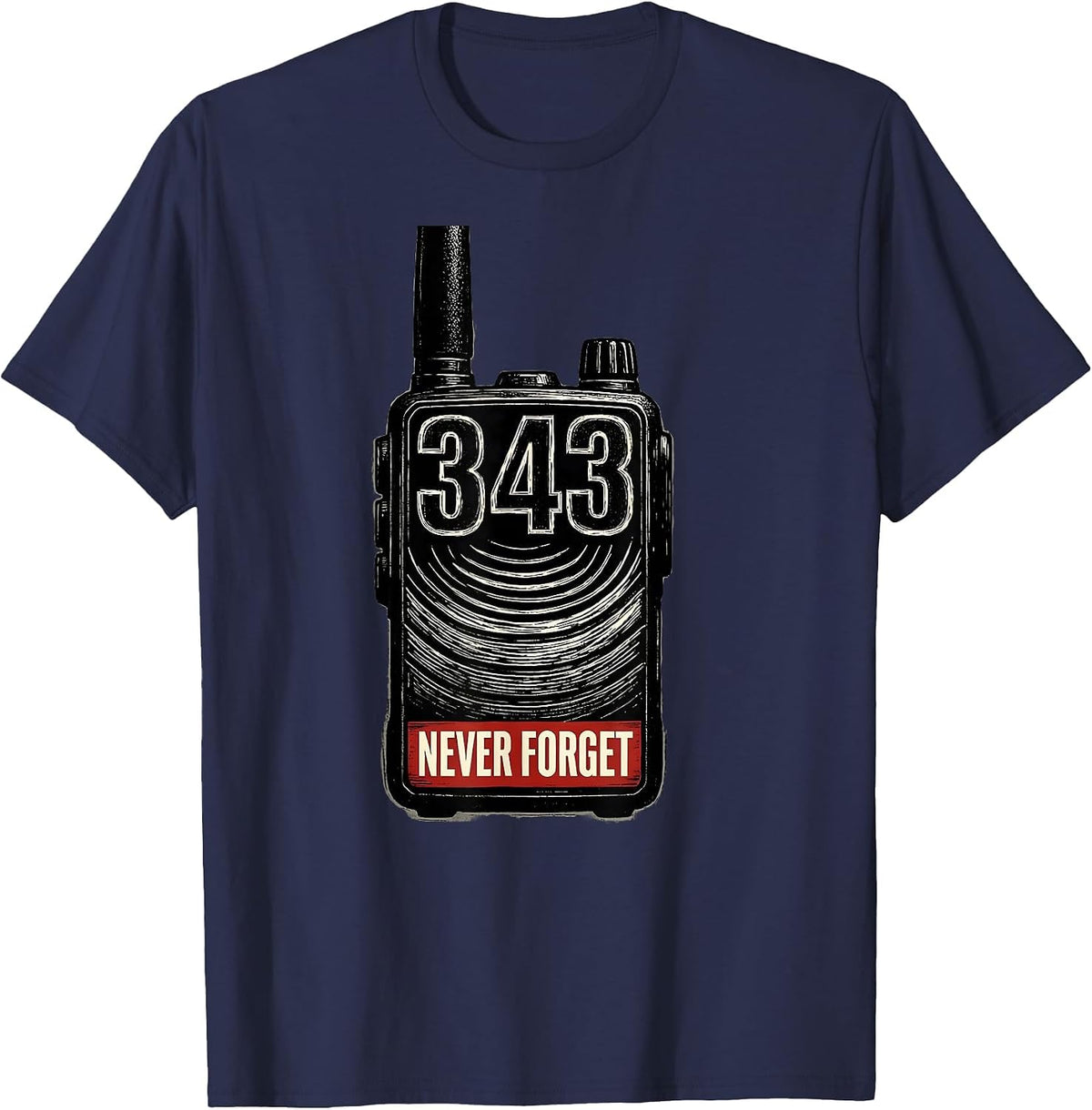 Men's Never Forget 343 Firefighter Memorial Tribute Scratchboard T-Shirt - Navy Blue