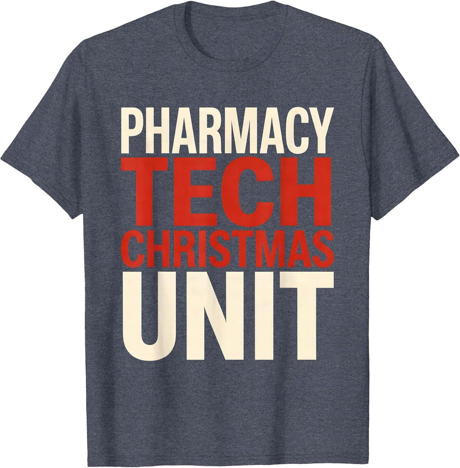 Pharmacy Tech Christmas Unit Funny Matching Squad Holiday T-Shirt - Heather Blue