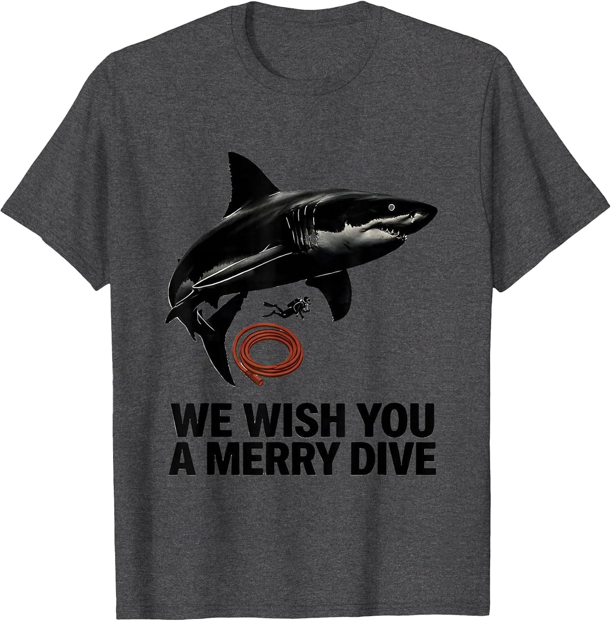 We Wish You A Merry Dive Funny Shark Scuba Diver Gift T-Shirt - Dark Heather Grey