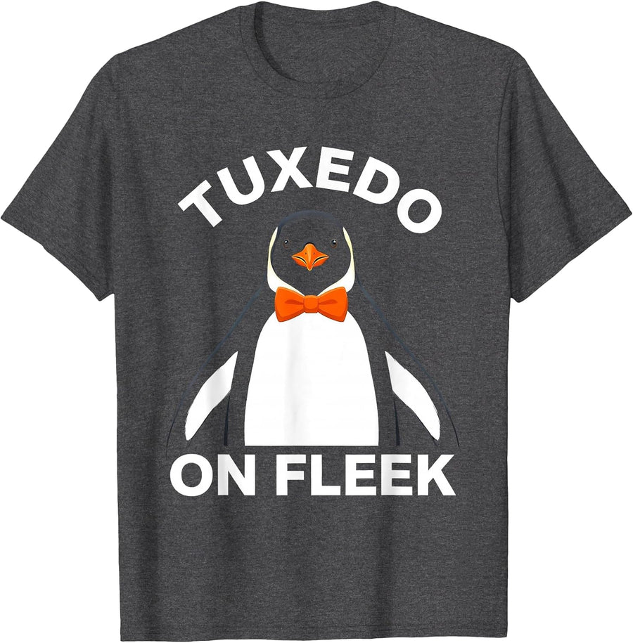 Men's Tuxedo On Fleek Funny Penguin Design T-Shirt - Dark Heather Grey
