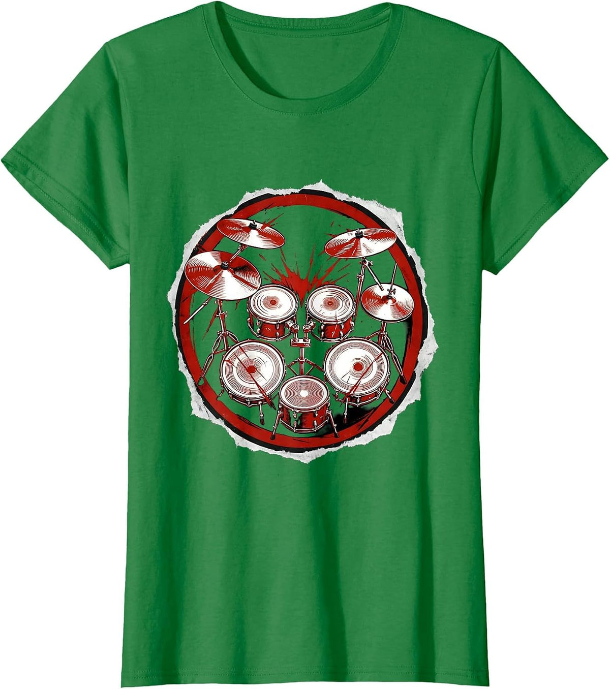 Double Bass Drum Kit Aerial View Rock Graphic T-Shirt - Kelly Green