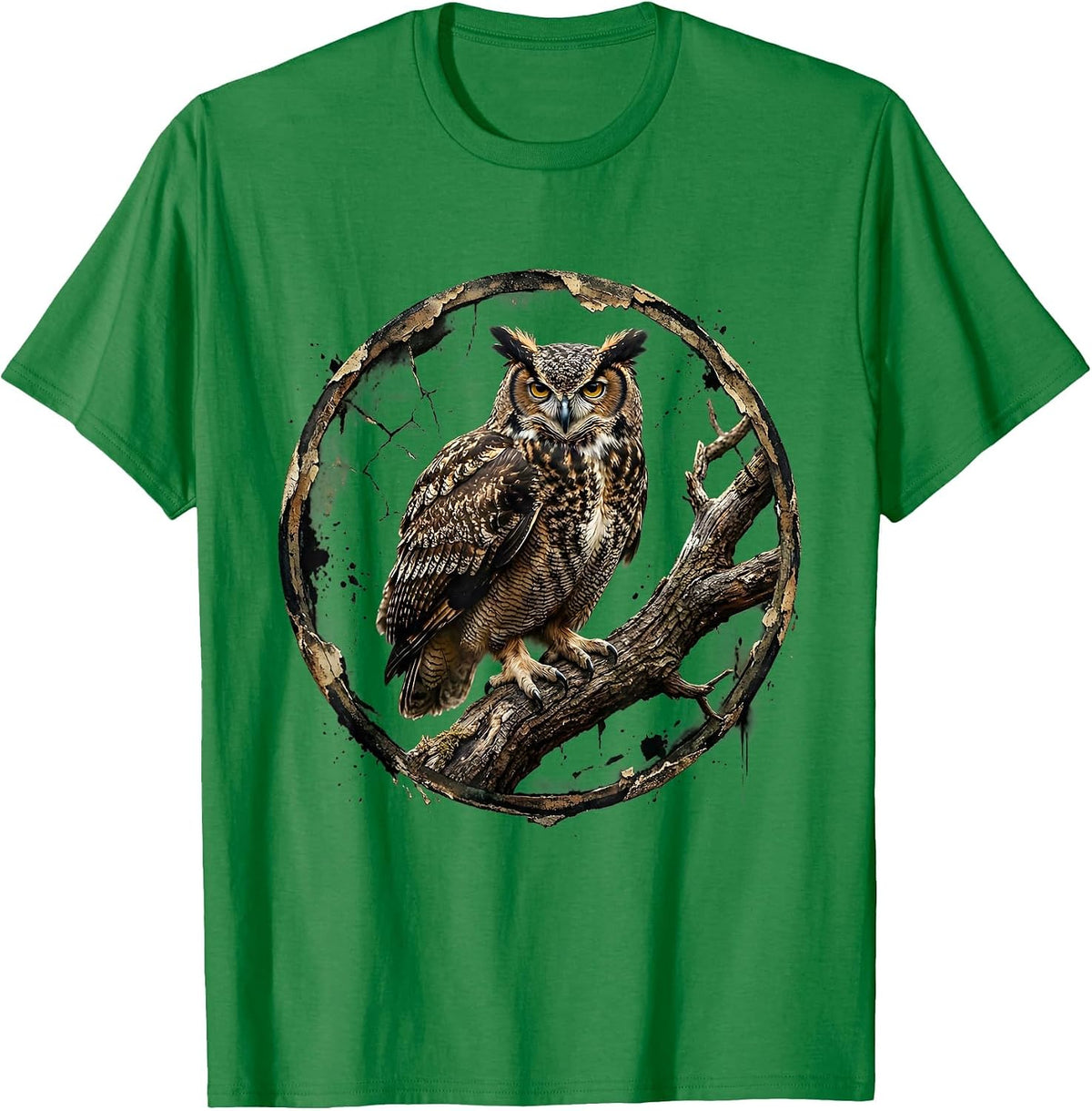 Men's Camo Owl Perched on Branch Nature Design T-Shirt - Kelly Green