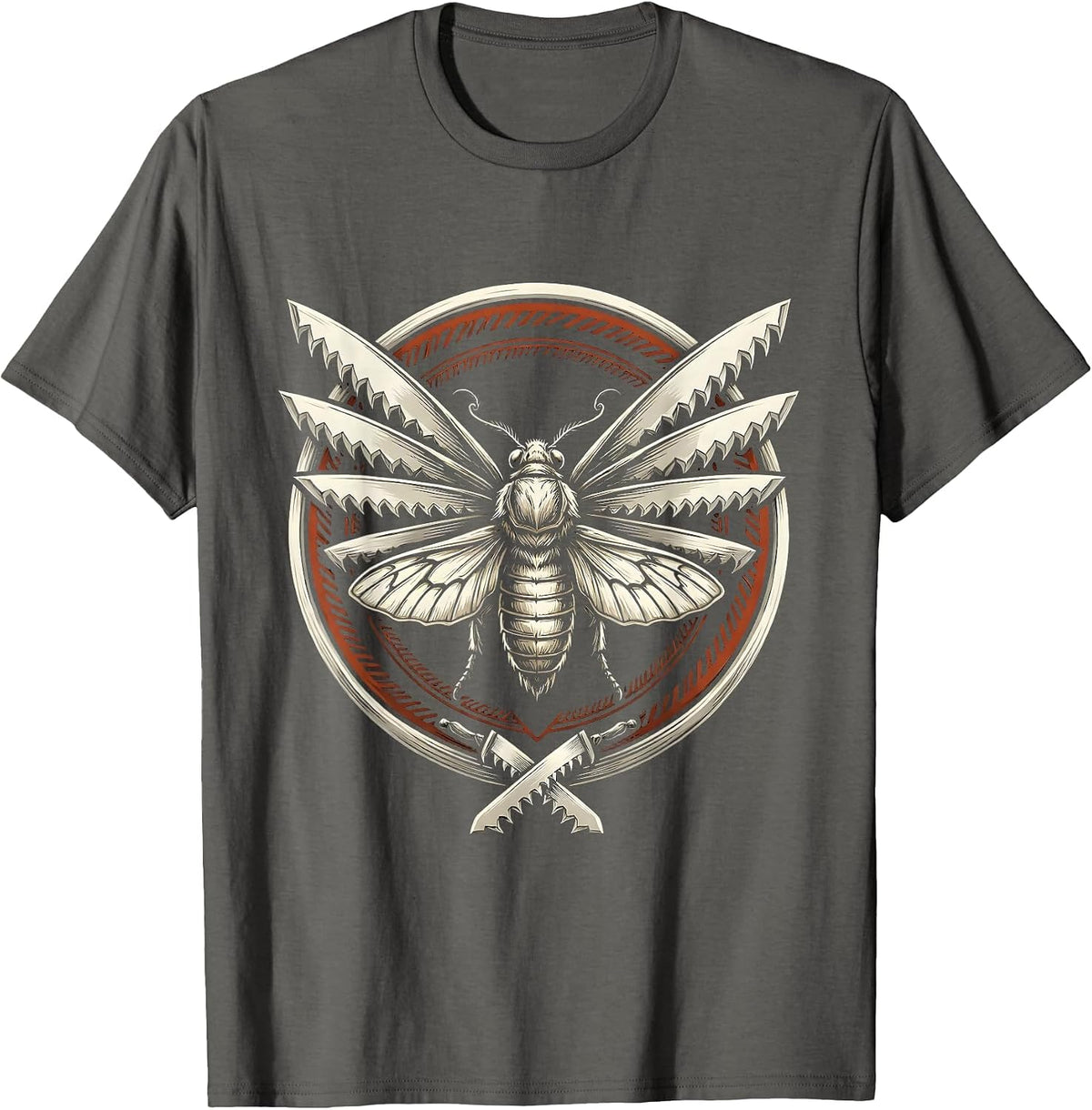 Punk Moth Razor Blade Wings Dark Art Graphic T-Shirt - Asphalt Grey