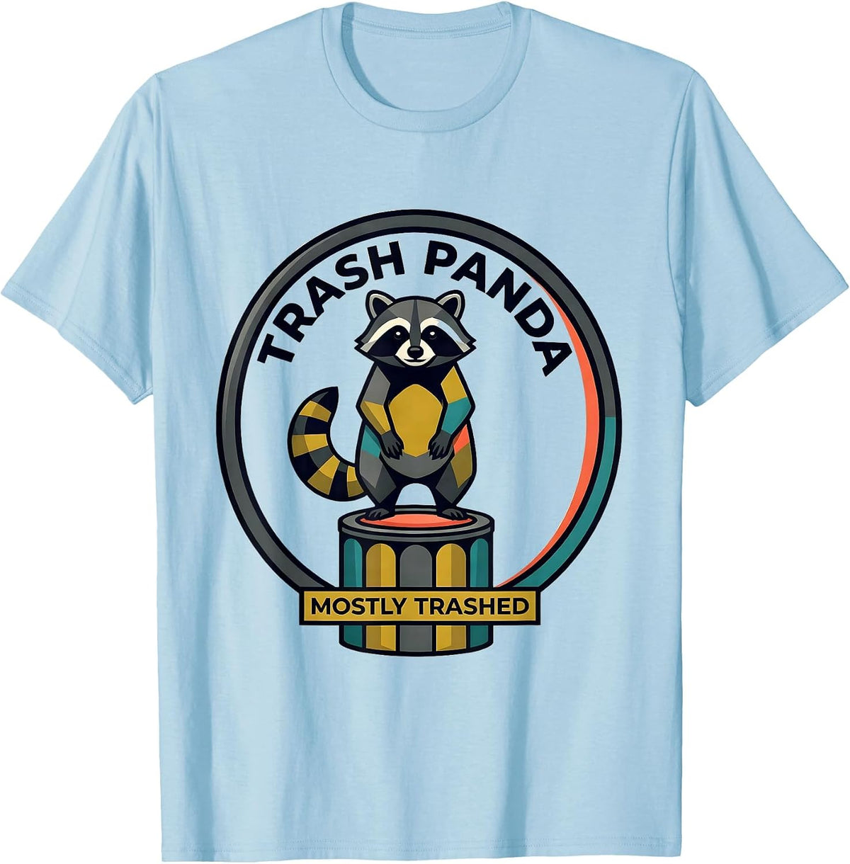 Men's Trash Panda Mostly Trashed Midcentury Modern Funny Raccoon T-Shirt - Baby Blue