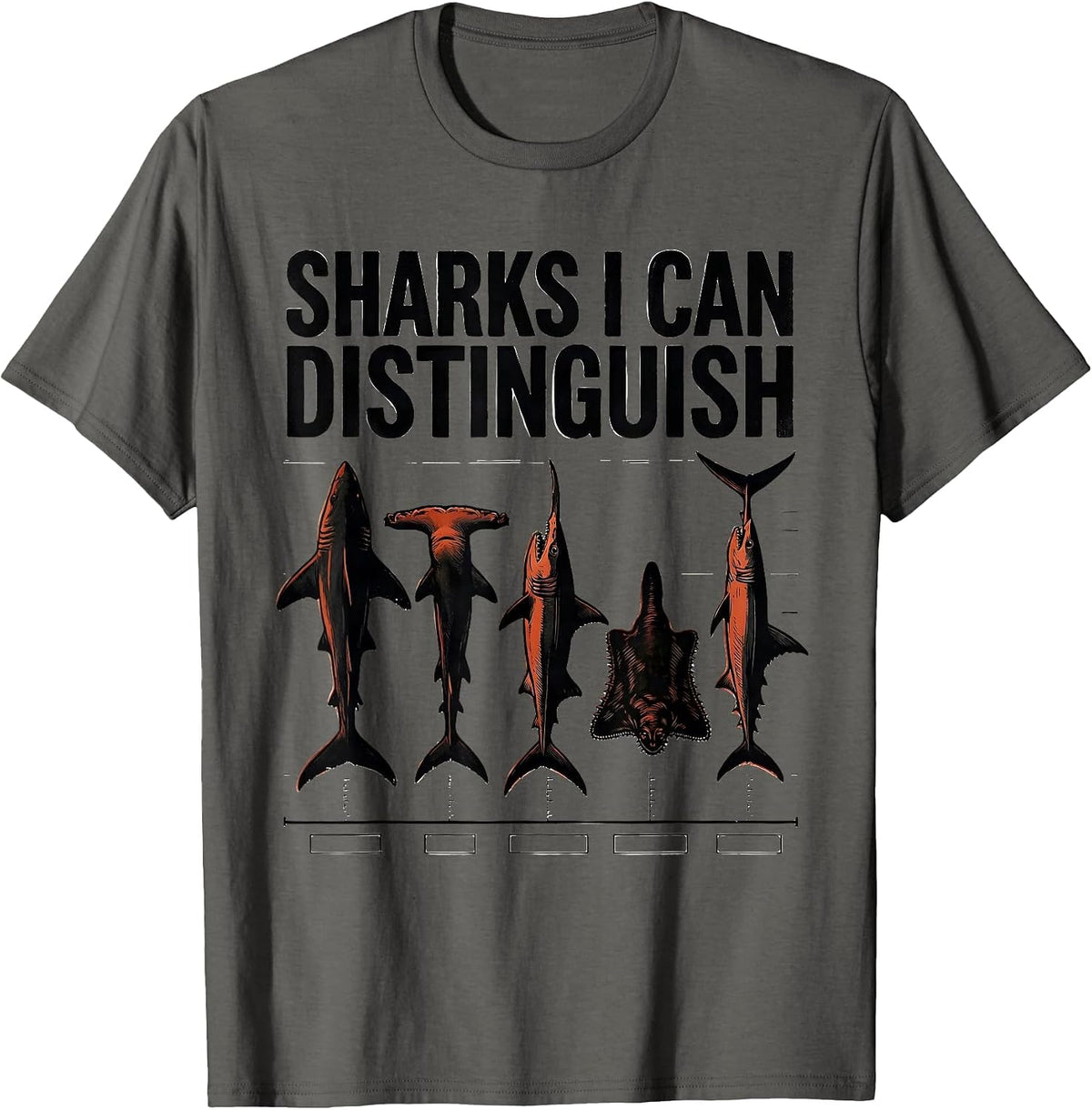 Men's Sharks I Can Distinguish Linocut Marine Biology Enthusiast T-Shirt - Asphalt Grey