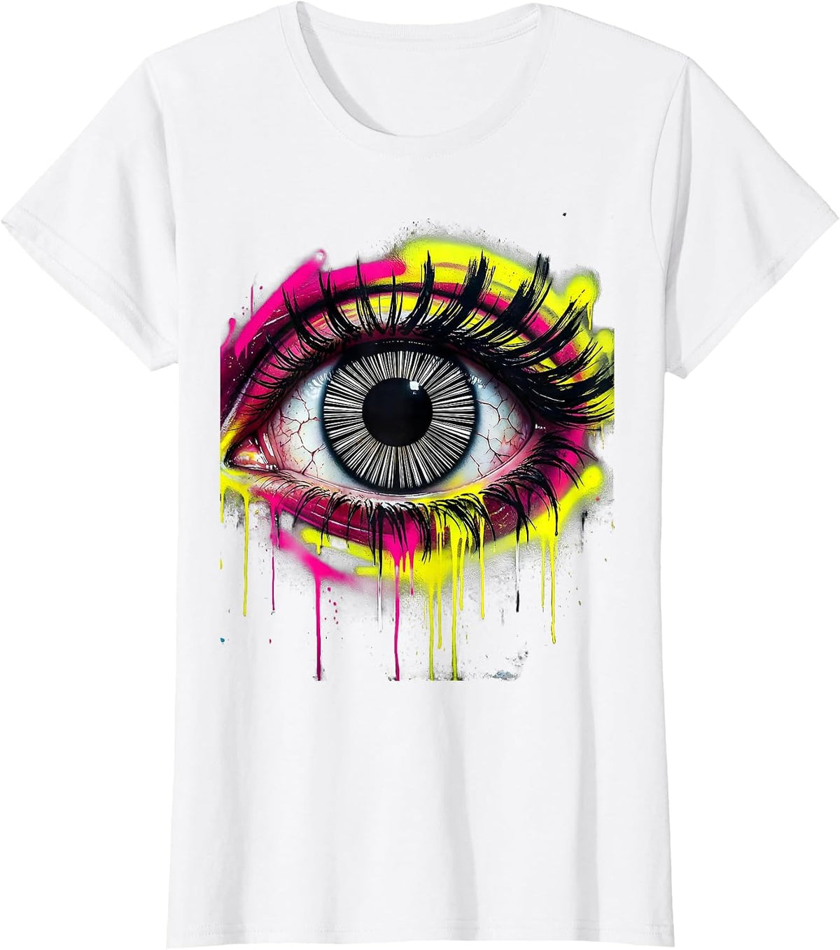 Women's Cyberpunk Barcode Eye Surveillance Art T-Shirt - White