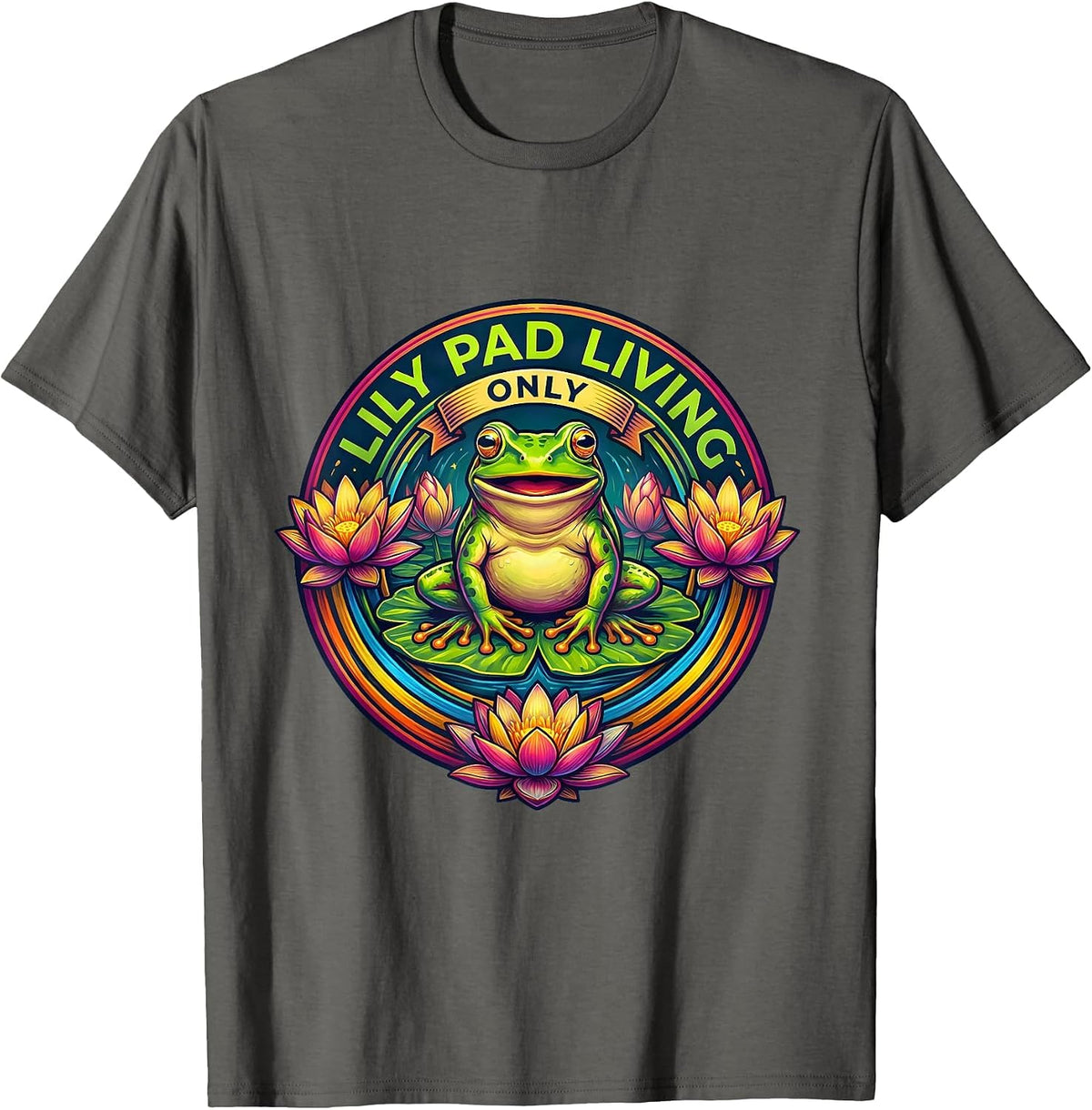 Lily Pad Living Only Frog Design T-Shirt - Asphalt Grey