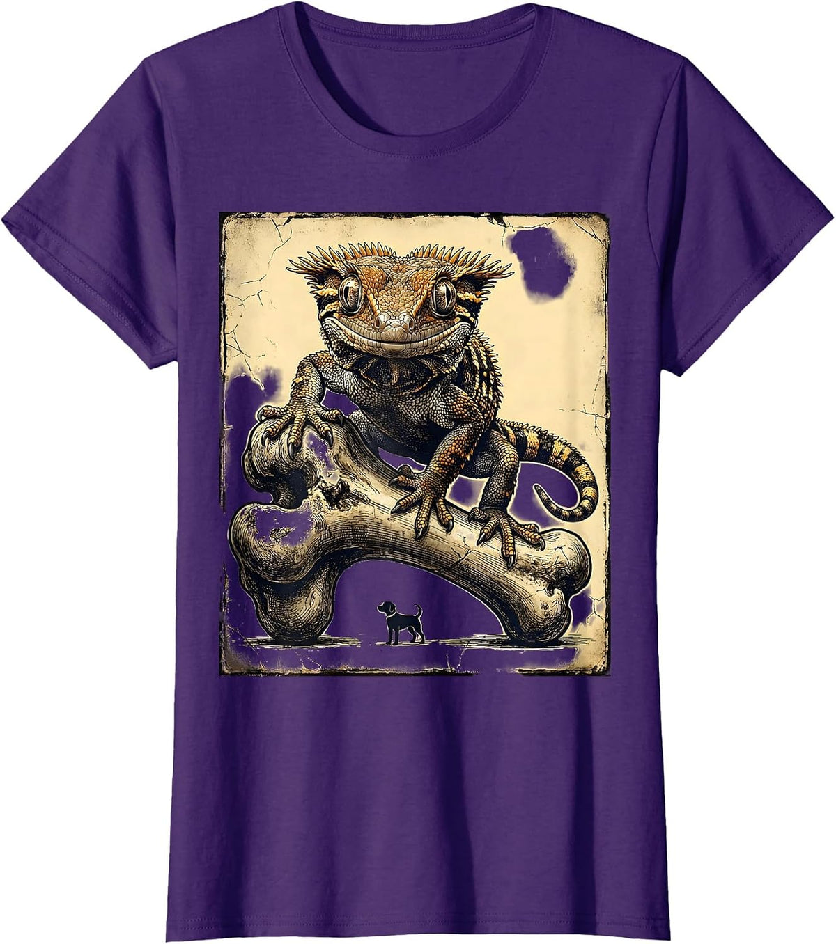 Women's Crested Gecko Distressed Reptile Lover Gift T-Shirt - Purple