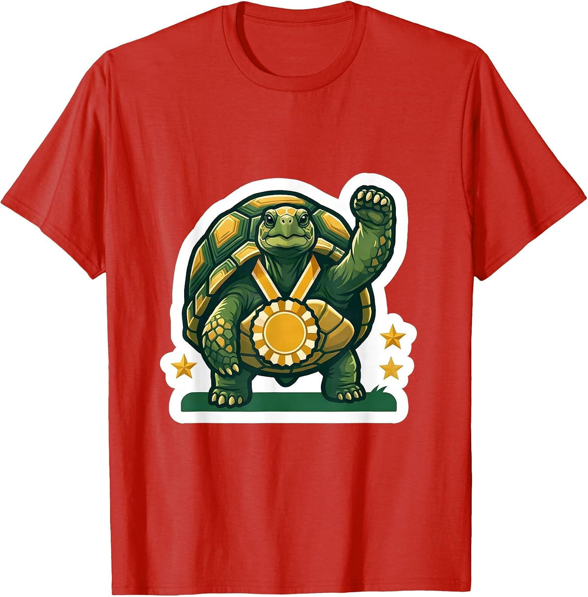 Men's Compact Die-Cut Tortoise Sticker Funny Animal Lover Humor T-Shirt - Red