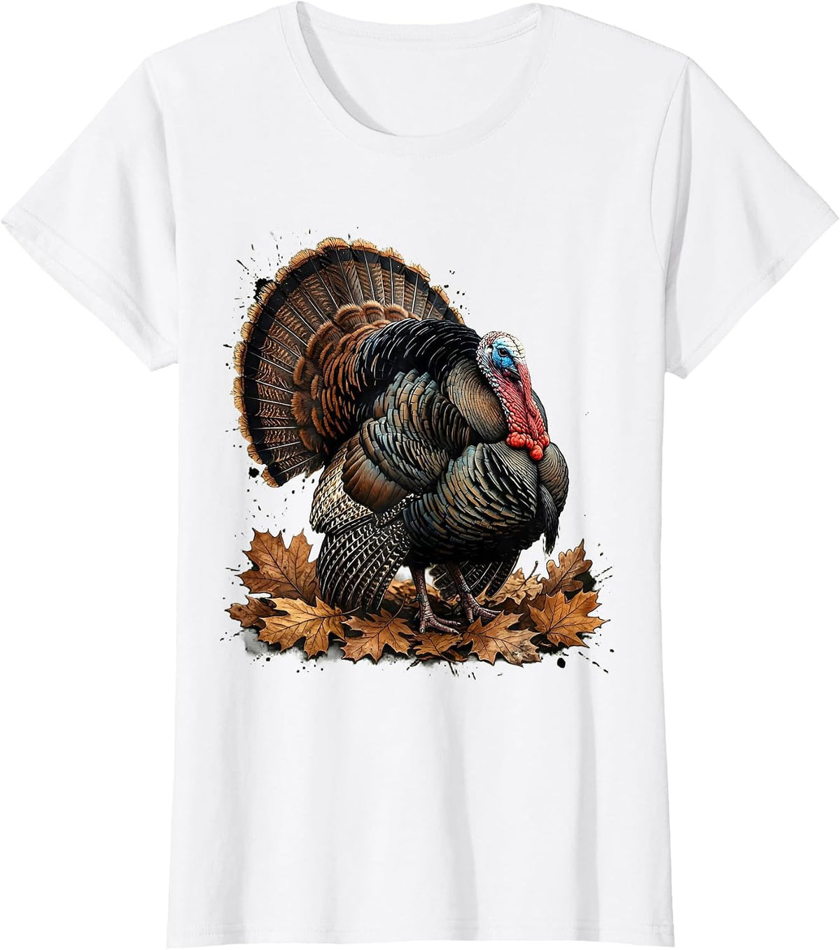 Women's Turkey Strutting Through Autumn Leaves Hunting T-Shirt - White