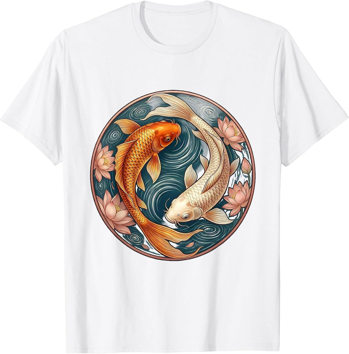 Koi Fish Circular Flow Mental Health Awareness T-Shirt - White
