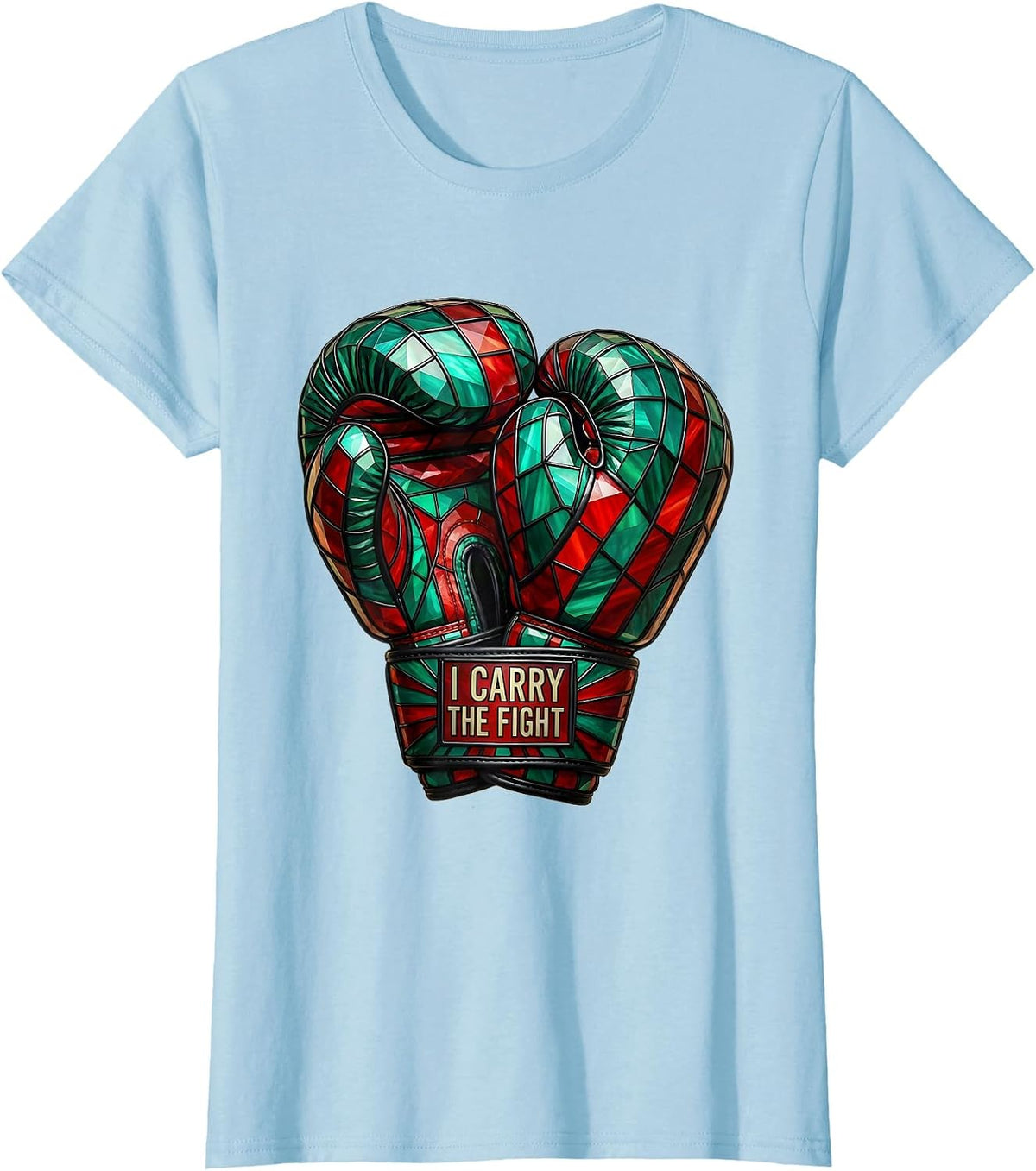I Carry The Fight Stained Glass Mosaic Mexican Boxing Gloves T-Shirt - Baby Blue