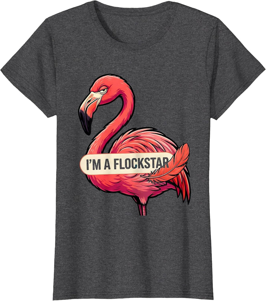 Women's I'm A Flockstar Cartoon Pink Flamingo Flamingo Lover Gift T-Shirt - Dark Heather Grey