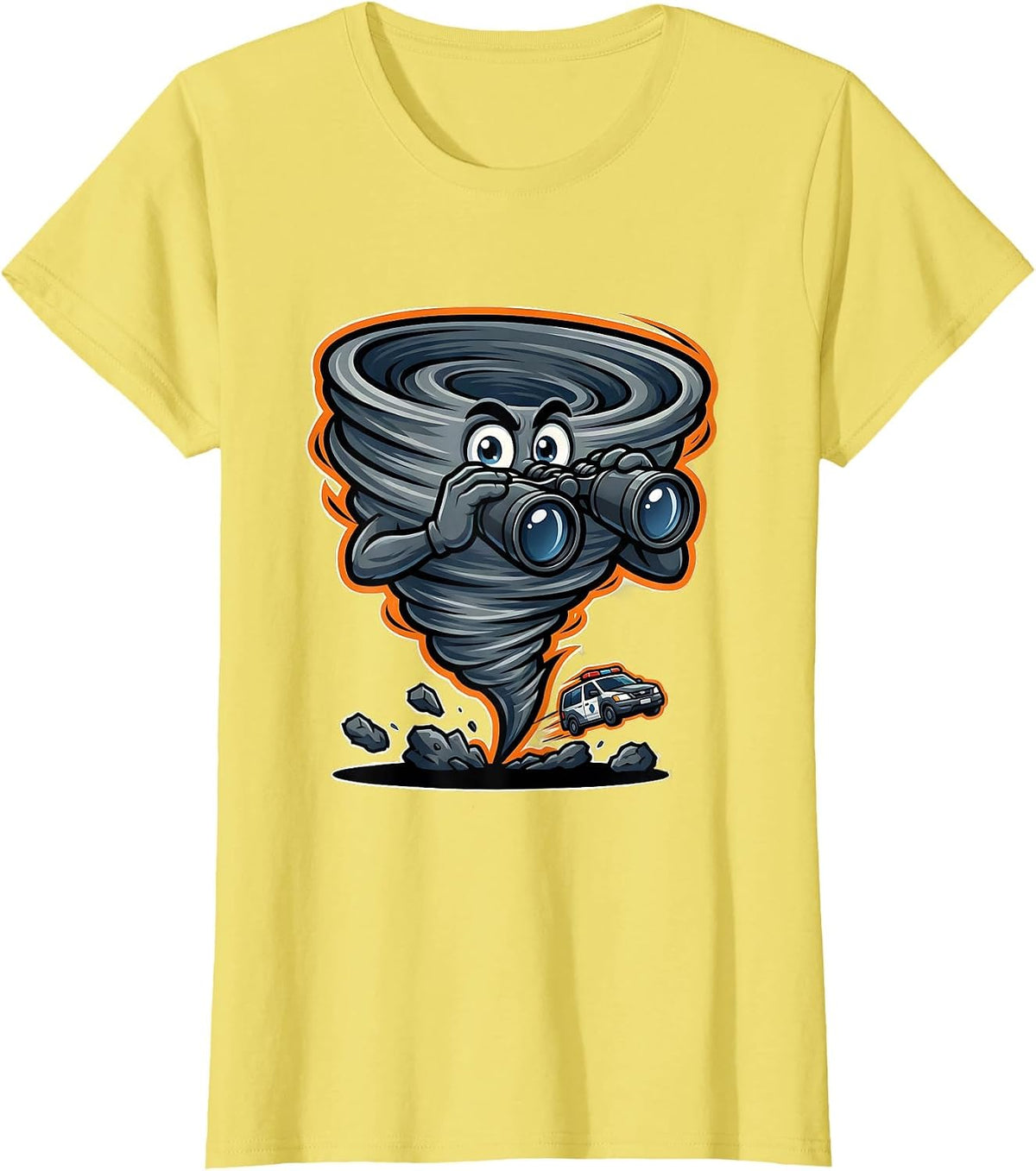 Women's Wide-Eyed Tornado Mascot Storm Chaser Meteorology Humor T-Shirt - Lemon Yellow