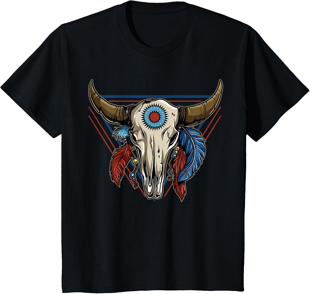 Buffalo Skull Native American Tribe Totem T-Shirt - Black