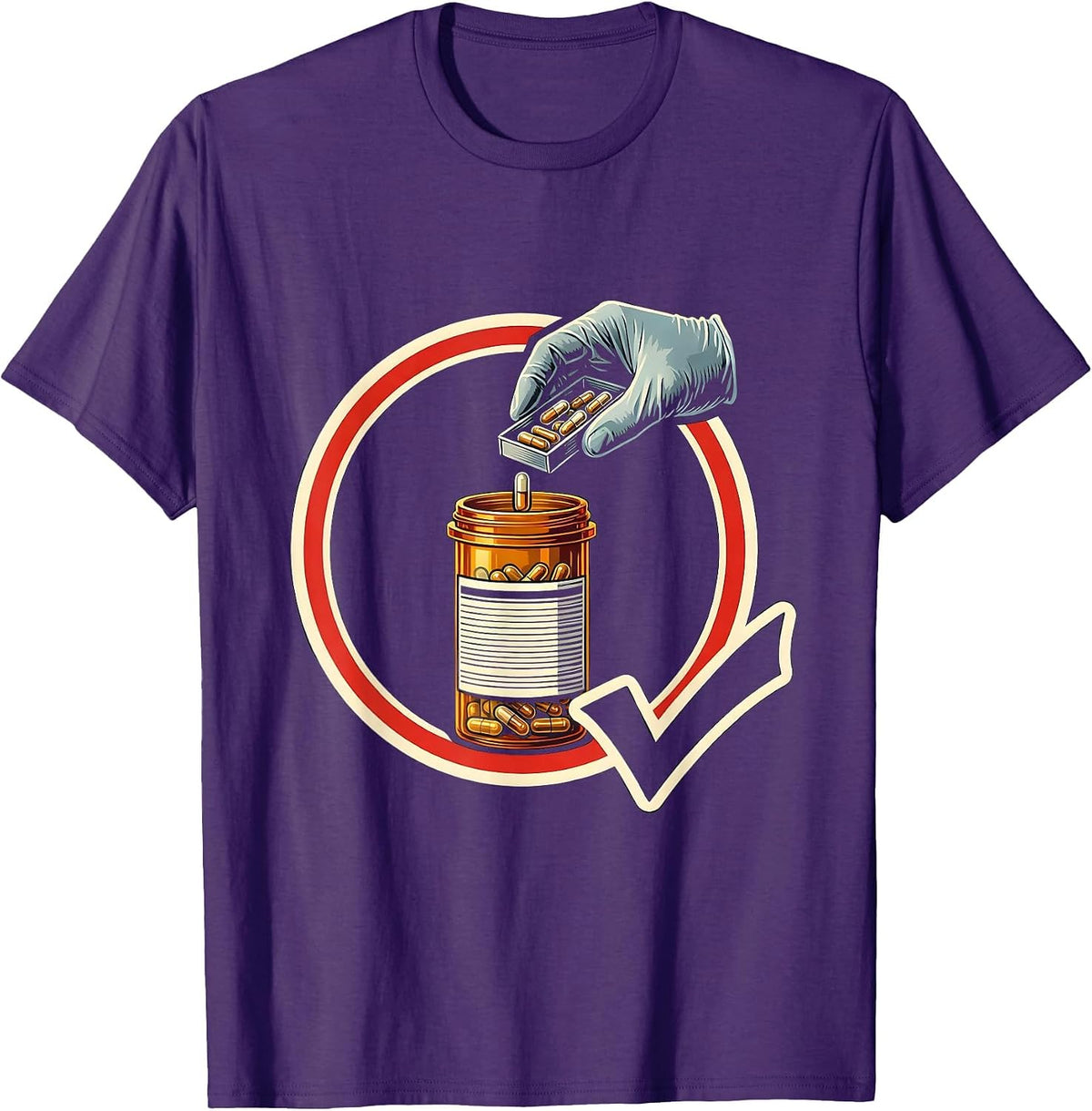 Men's Pharmacy Tech Badge Occupational Humor Crew T-Shirt - Purple