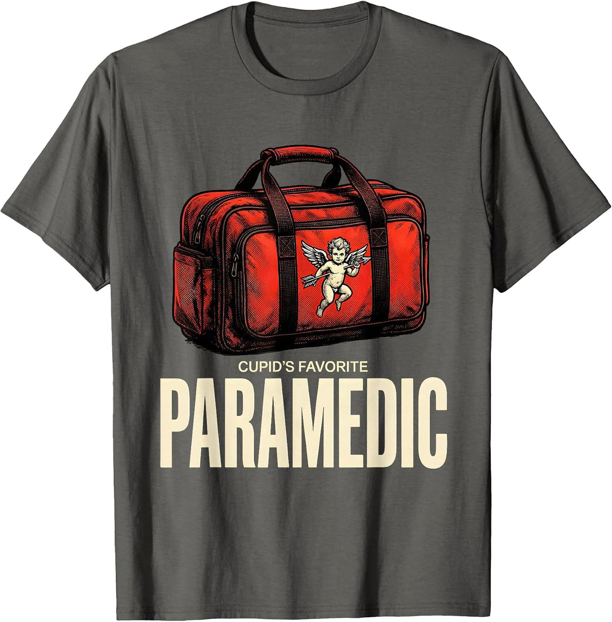 Men's Cupid's Favorite Paramedic Funny Valentine Role Humor T-Shirt - Asphalt Grey