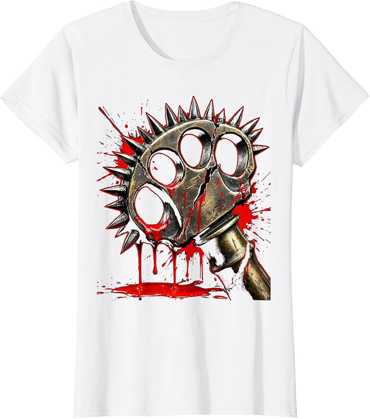 Spiked Knuckle Duster Dripping Paint Punk Art T-Shirt - White