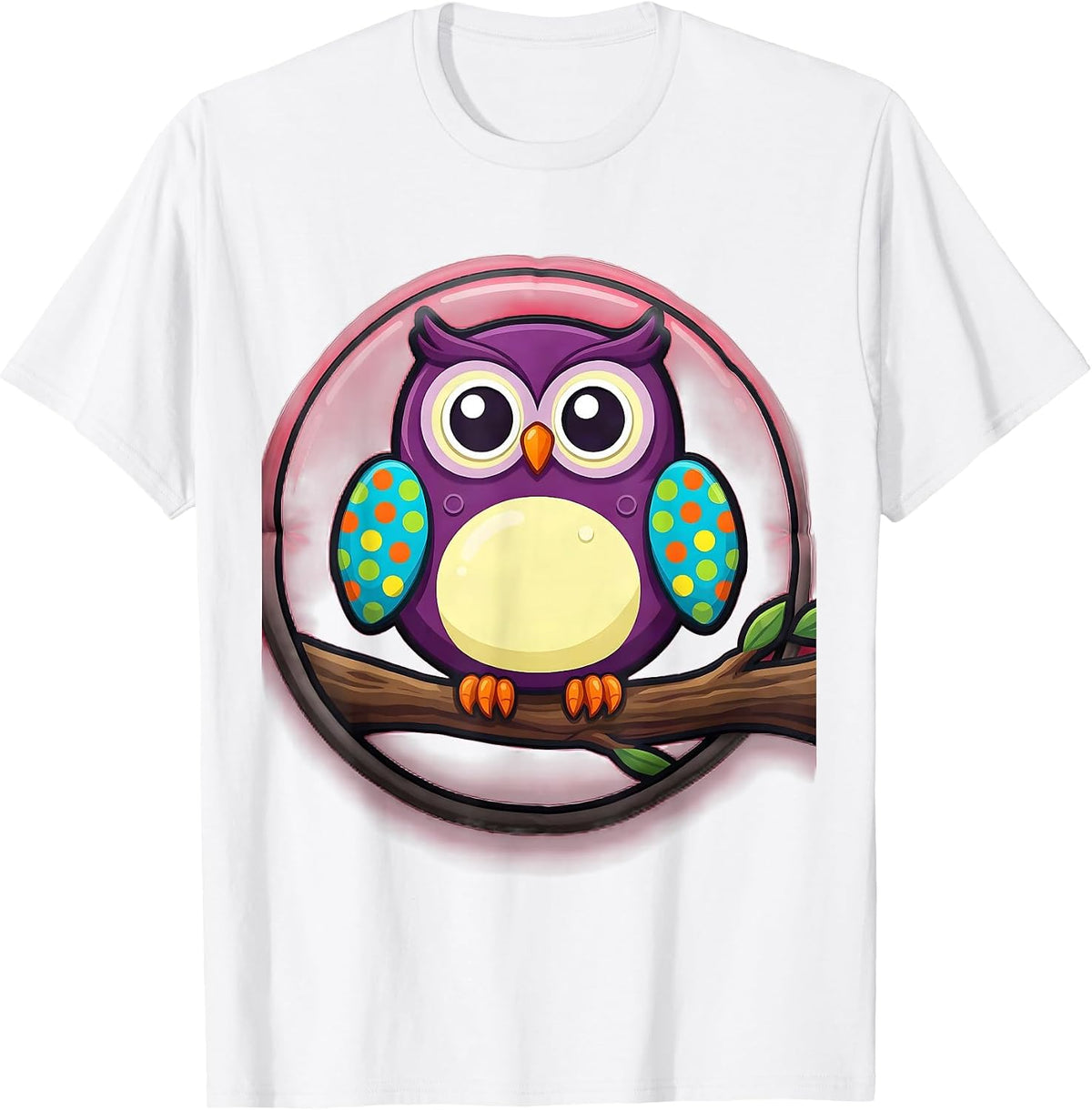 Men's Polka Dot Owl on Branch Kids Graphic Tee T-Shirt - White