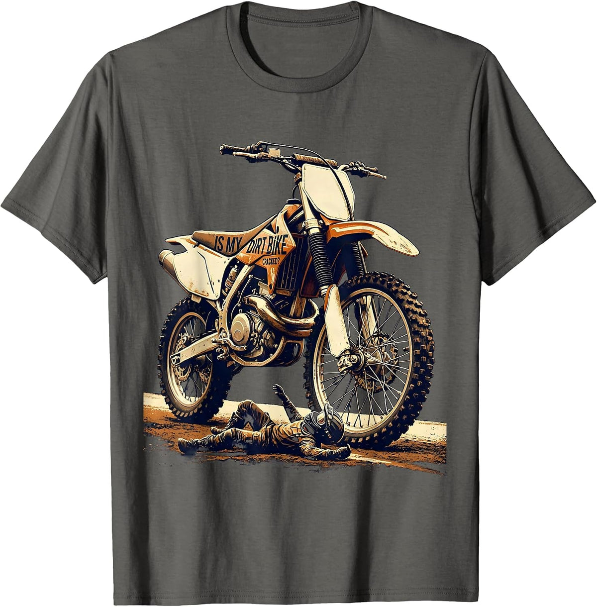 Men's Is My Dirt Bike Cracked Vintage Funny Motocross Dirt Bike T-Shirt - Asphalt Grey