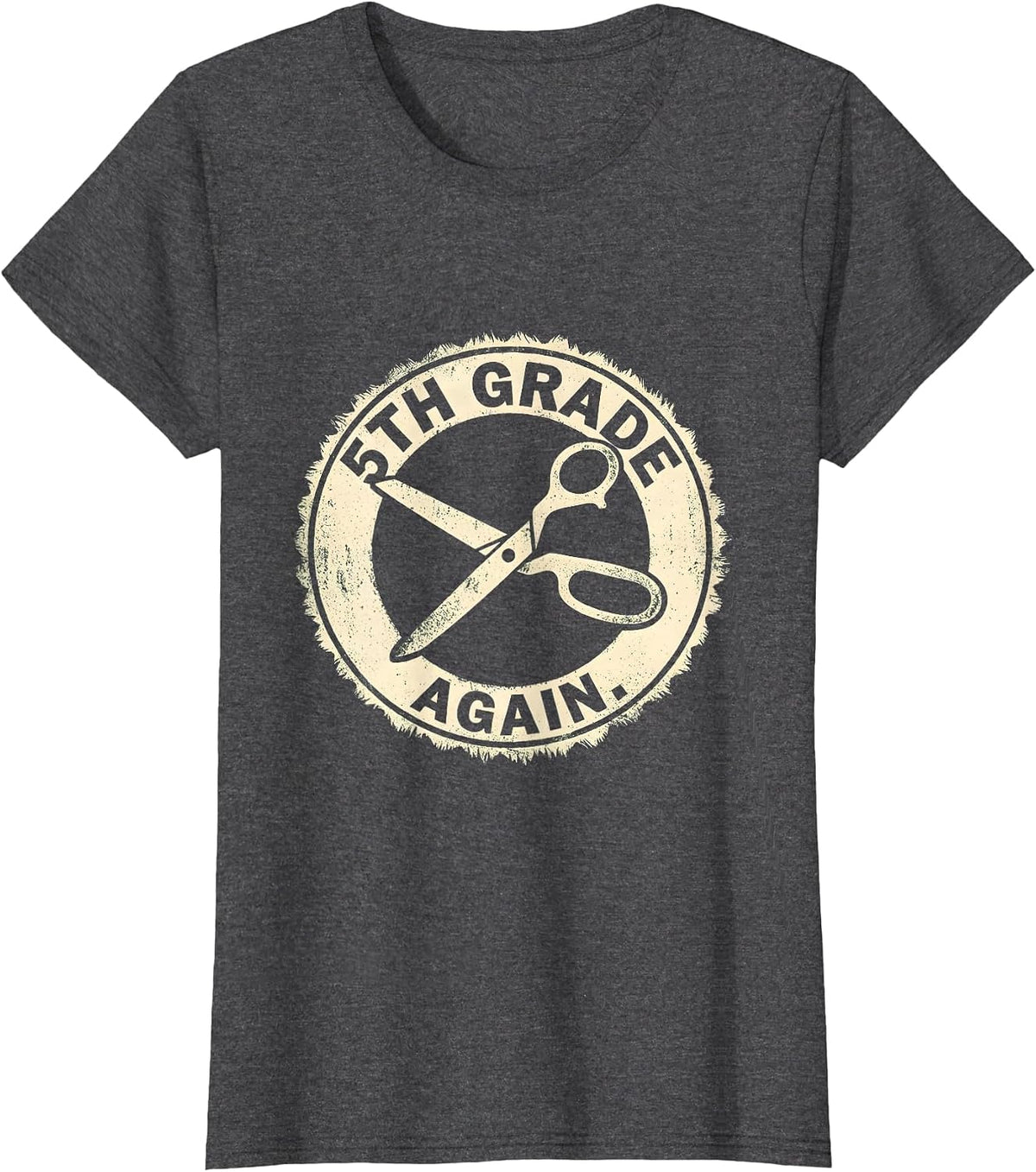 Women's 5th Grade Again Rubber Stamp Dabbing Boy Back To School T-Shirt - Dark Heather Grey